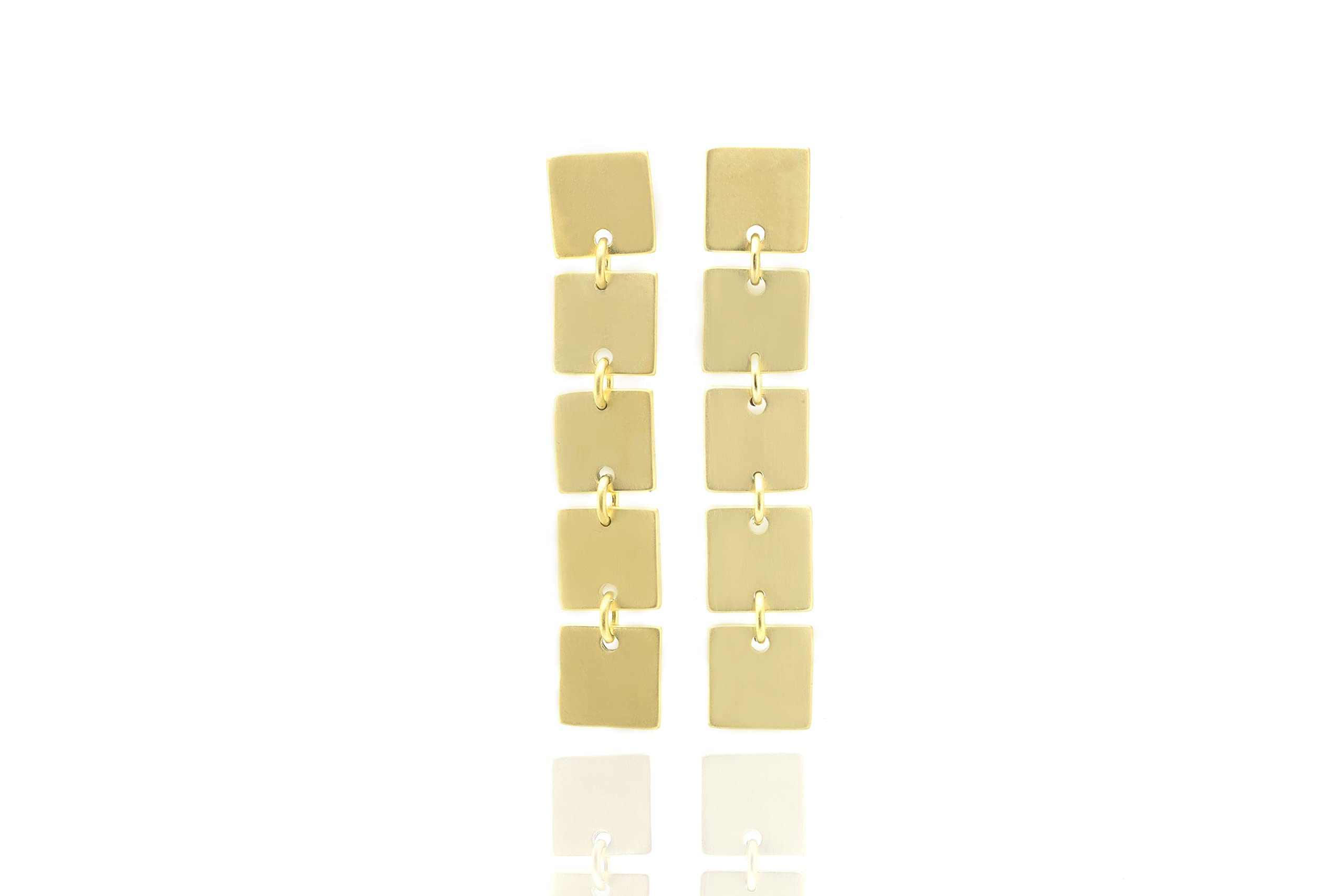 Handmade Geometric Gold Square Earrings - Long Brushed Matte Solid Gold Dangle Earrings for Women - Perfect for Bridal, Wedding, Party & Everyday Wear