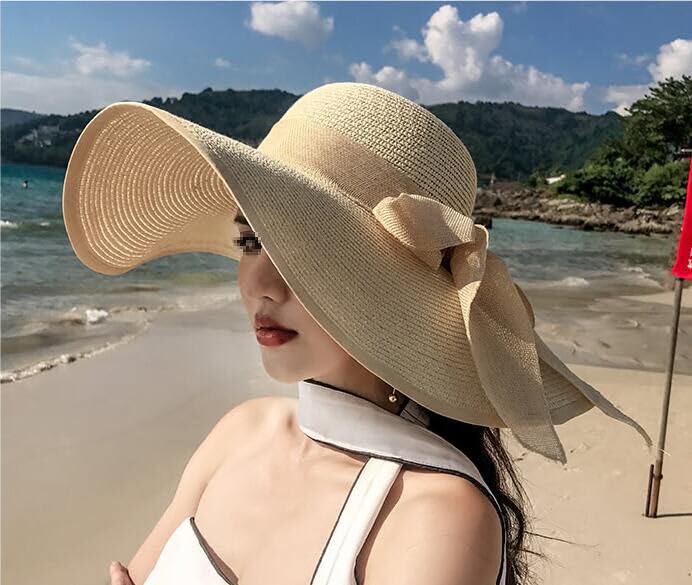 VASANA Women's Wide Brim Floppy Sun Hat with Bow - Straw Summer Beach Hat for Garden, Travel & Outdoor Activities - UV Protection for Sun Safety