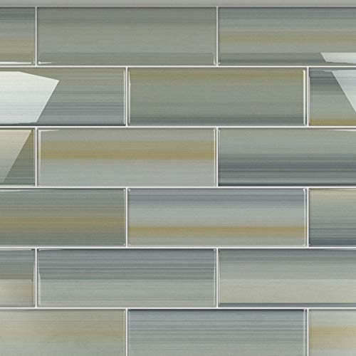 Bodesi Beach Hand Painted Glass Subway Tile - 4x12 Inch Coastal Blue Ceramic Wall Tile - Perfect for Kitchen Backsplash, Bathroom Shower, and Beach House Decor