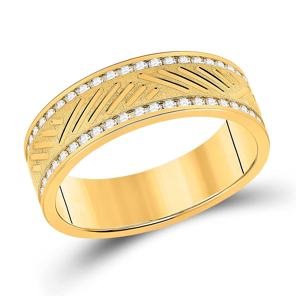 10kt Yellow Gold Men's Round Diamond Wedding Band Ring - 1/2 Carat Total Weight (CTTW) - Classic Machine Set Bridal Ring for Engagement, Anniversary & Special Occasions
