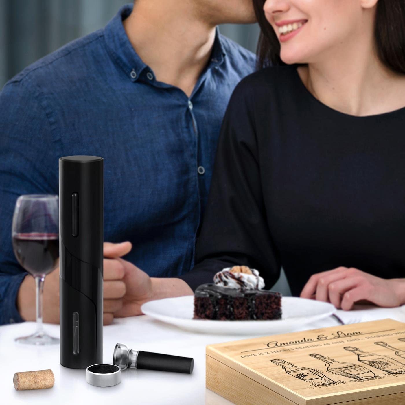 Premium Electric Wine Opener Set - Personalized Wedding & Anniversary Gift for Couples - Wine Lover Accessories Kit with Engraved Wooden Box - Perfect for Romantic Dinners, Housewarming Parties & Wine Tasting Events