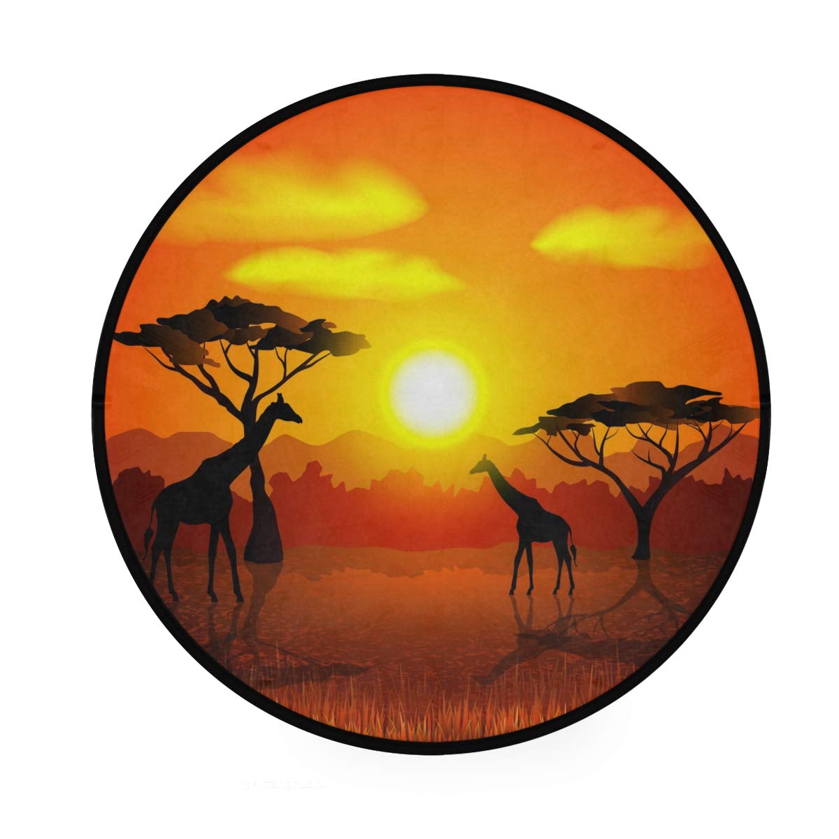 ALAZA African Giraffe Sunset Round Area Rug - 3' Diameter (92 cm) Soft Non-Slip Floor Mat for Living Room, Bedroom, Nursery | Boho Chic Home Decor for Cozy Spaces