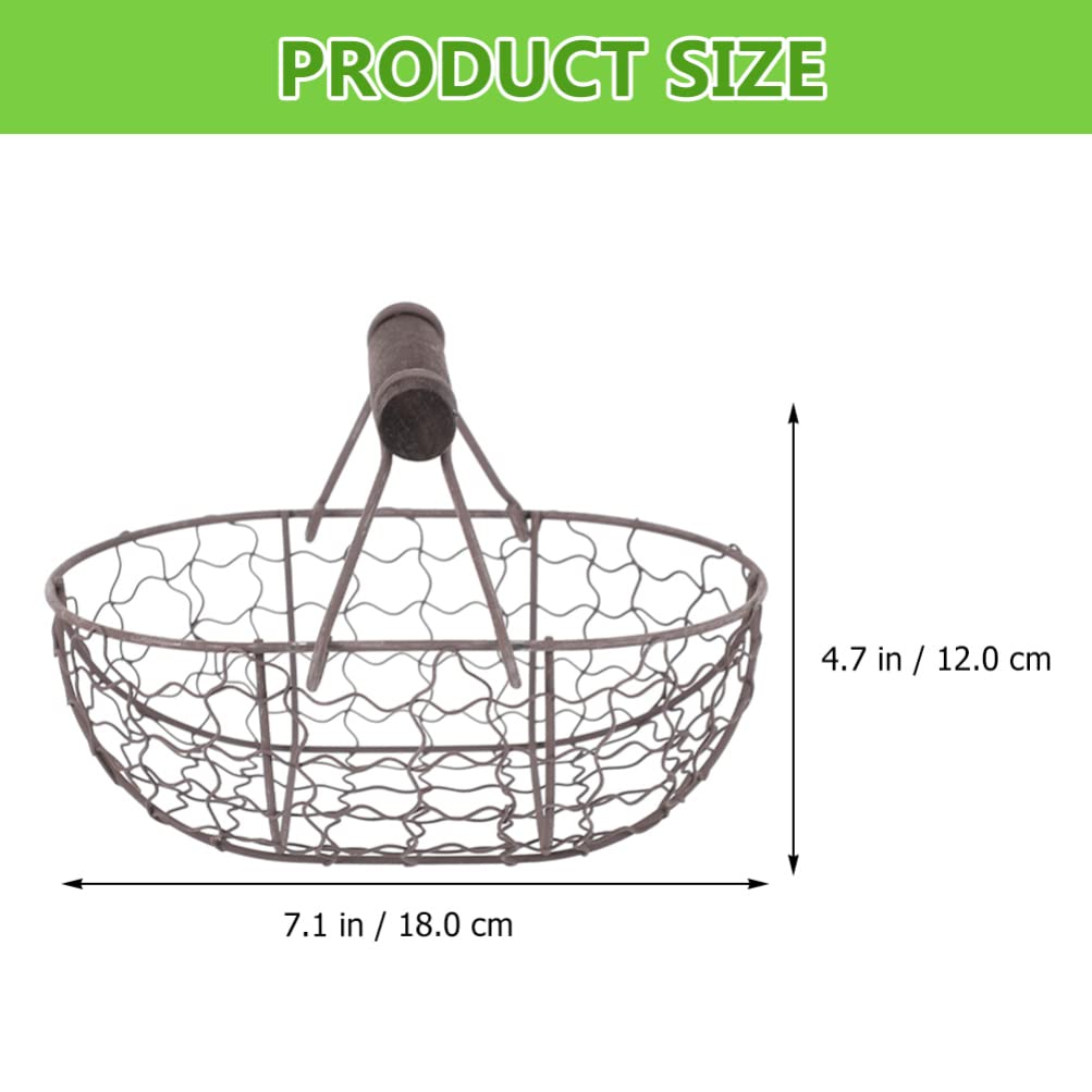 DOITOOL 2-Pack Metal Egg Basket with Wooden Handle - Rustic Farmhouse Wire Chicken Egg Holder for Fresh Eggs, Fruits & Vegetables - Perfect for Farmhouse Kitchen Decor, Farmers Market & Countryside Egg Collection