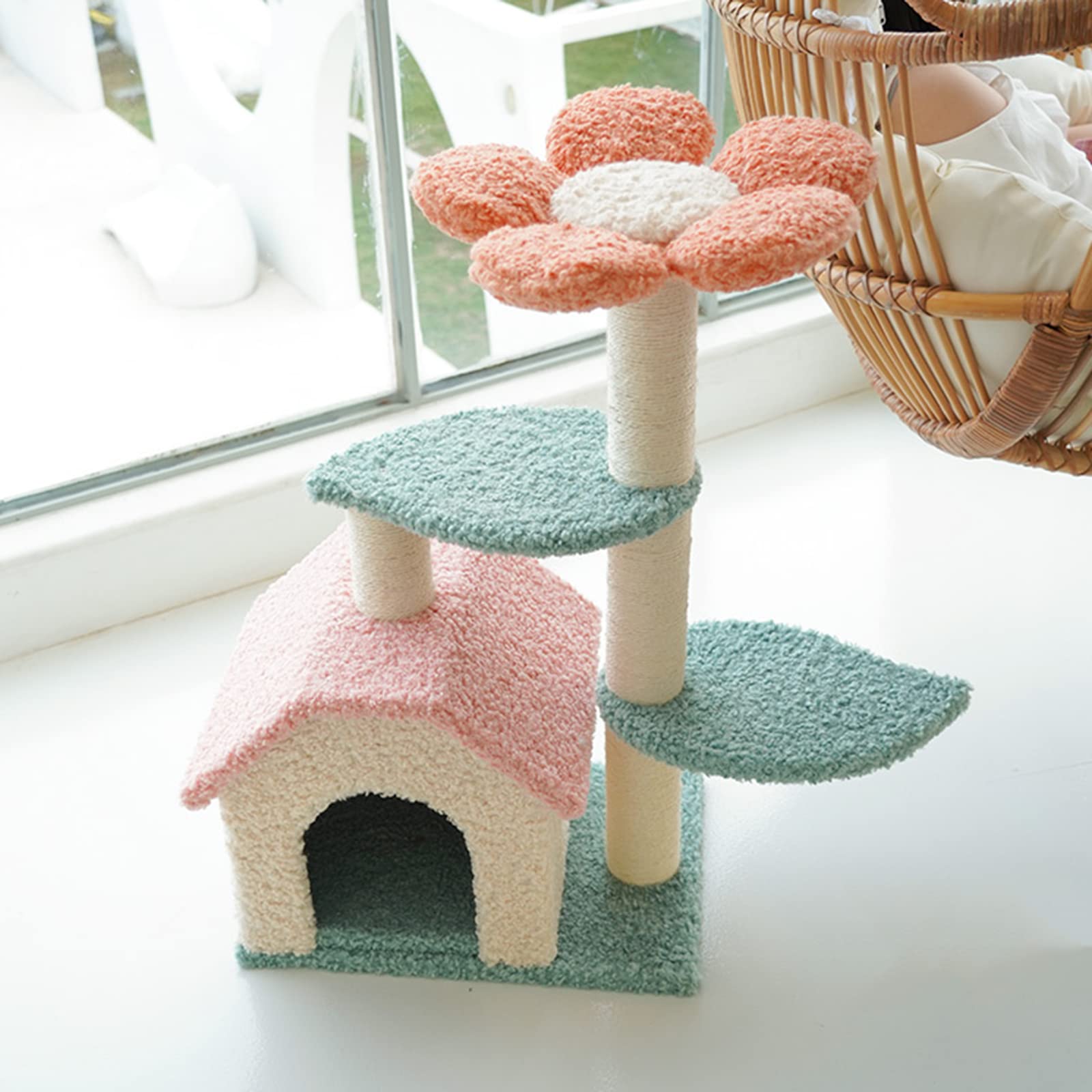 LFFH Flower Shaped Cat Tower - Double Layer Cat Condo with Sisal Scratching Post, Climbing Frame & Cozy Cat House for Kittens & Adult Cats | Perfect for Indoor Play, Exercise & Relaxation in Living Room or Bedroom