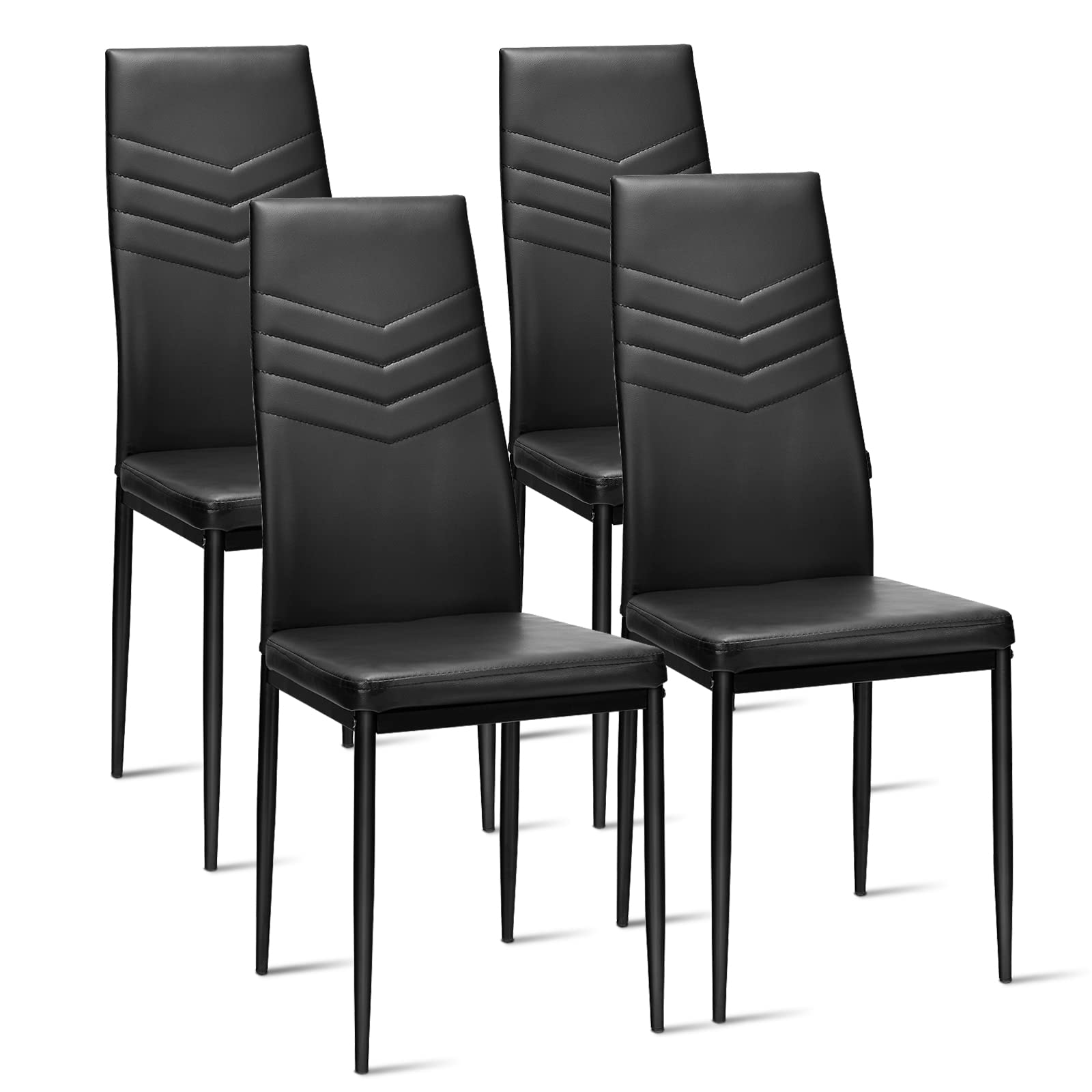 NAFORT 4-Piece High Back Dining Chairs Set - PU Leather Upholstered Kitchen & Restaurant Chairs with Solid Metal Frame - Comfortable for Dining Room, Living Room & Commercial Use - Perfect for Home, Office and Hospitality Settings