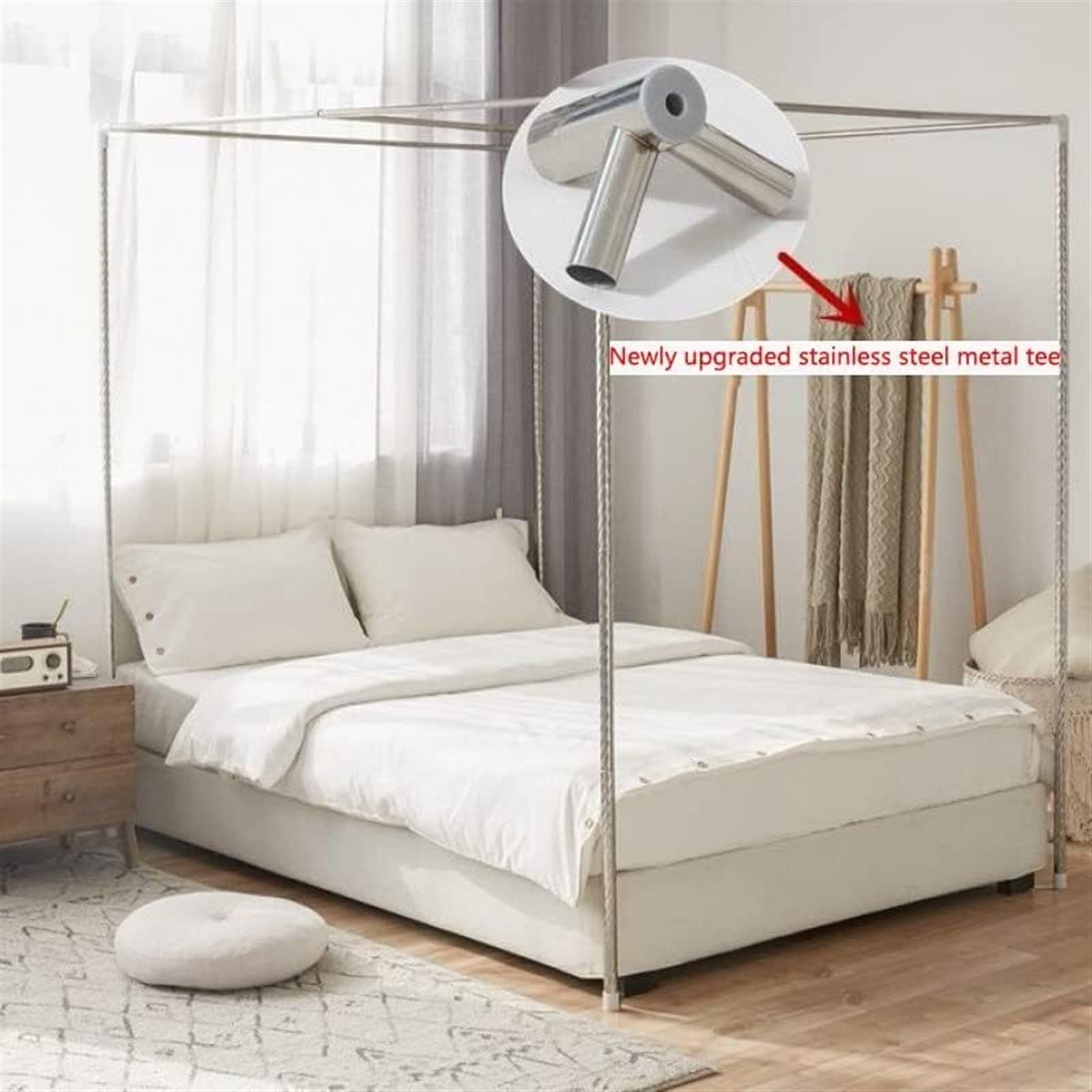 FDFWEFLQQ Double Canopy Mosquito Net Frame with Stainless Steel Poles & Curtain Brackets - King/Twin Size, 22mm Thick - Perfect for Bedroom, Indoor Home Decor & Outdoor Camping Protection