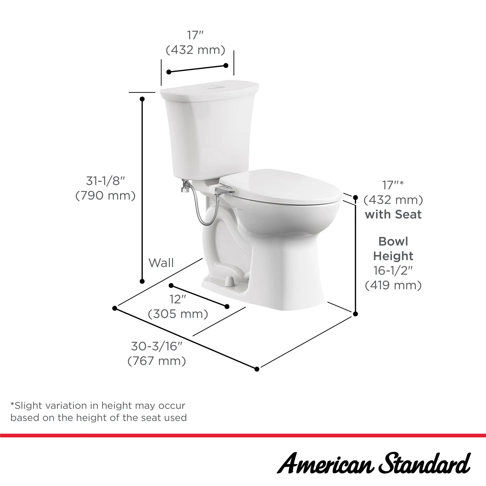 Edgemere® Dual Flush Elongated Toilet with AquaWash® Bidet Seat - 1.6 GPF/6.0 LPF & 1.1 GPF/4.2 LPF, Chair Height, Wax Ring Included - Perfect for Modern Bathrooms, Water-Saving Homes, and Spa-Like Comfort