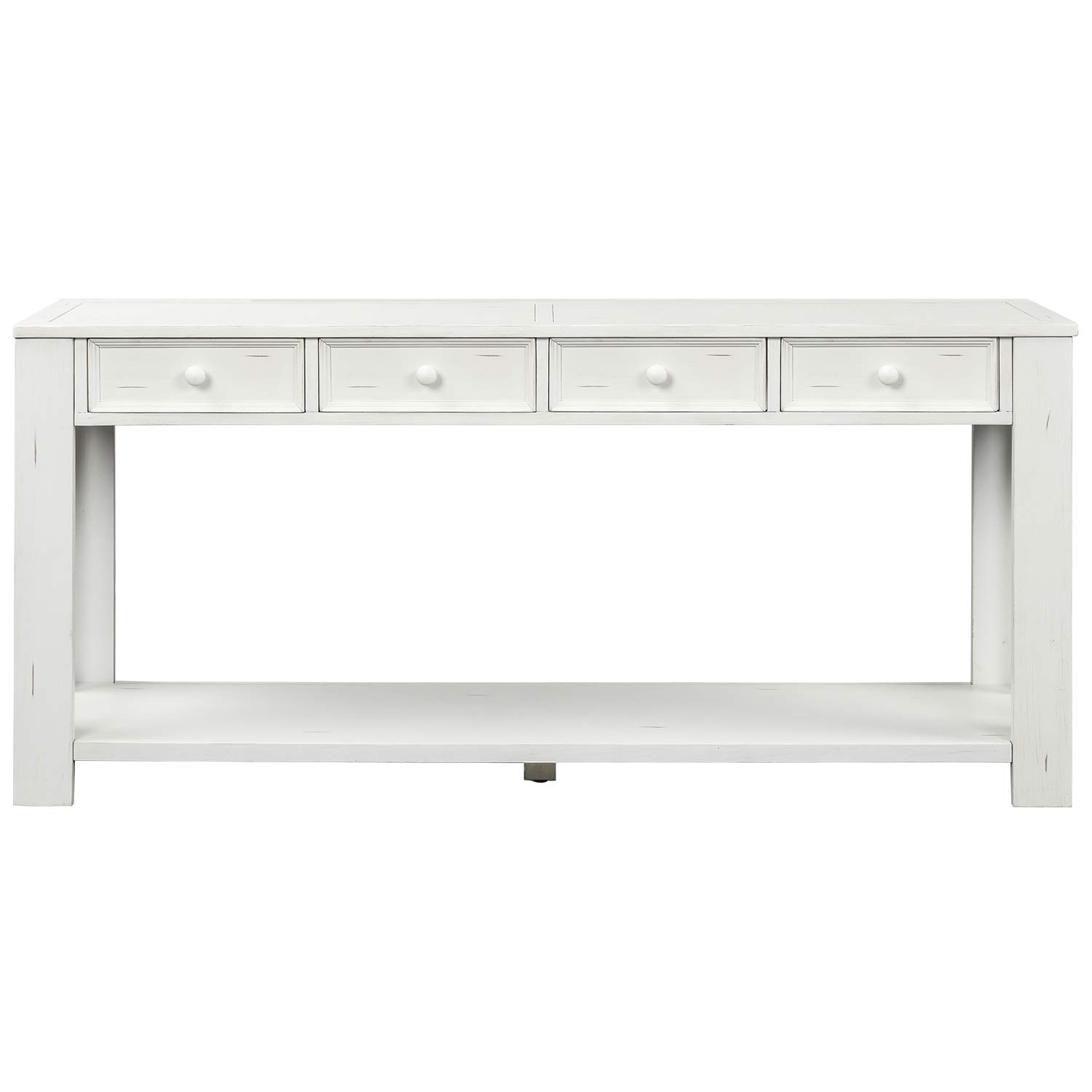 Modern Solid Wood Console Table with 4 Drawers & Shelf - Sturdy Entryway Sofa Table for Living Room, Bedroom, Hallway - Multifunctional Storage Side Table (White) - Perfect for Small Spaces, Home Decor & Organizing Keys, Books, Decor Items
