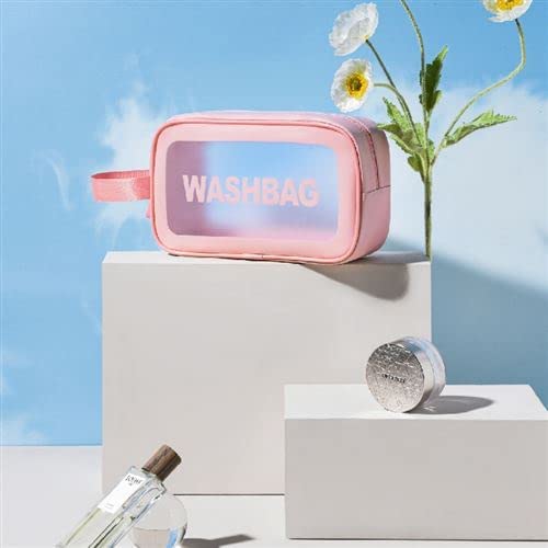 Clear Toiletry Bag for Travel - Transparent Cosmetic Makeup Organizer with Zipper, Waterproof Wash Bag for Women & Men, Small Pink Portable Grooming Kit - Perfect for Airplane Carry-on, Gym, Beach & Daily Use