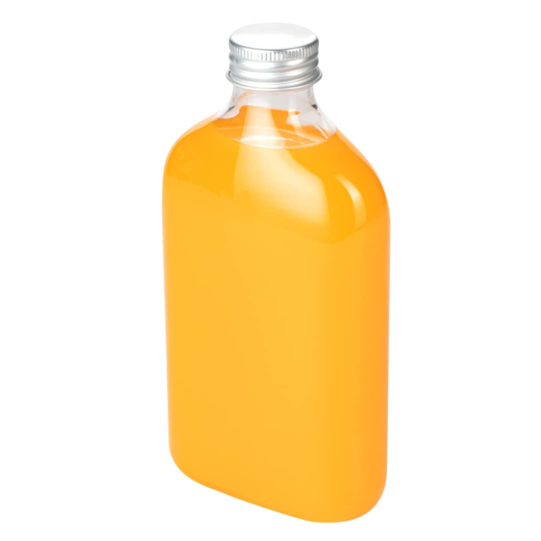 Restaurantware Bottle Tek 10oz Empty Plastic Liquor Bottles (100-Pack) with Aluminum Lids - Clear Disposable Flasks for Juice, Ginger, Sauces & Party Favors | Perfect for Bars, Catering & DIY Cocktail Kits