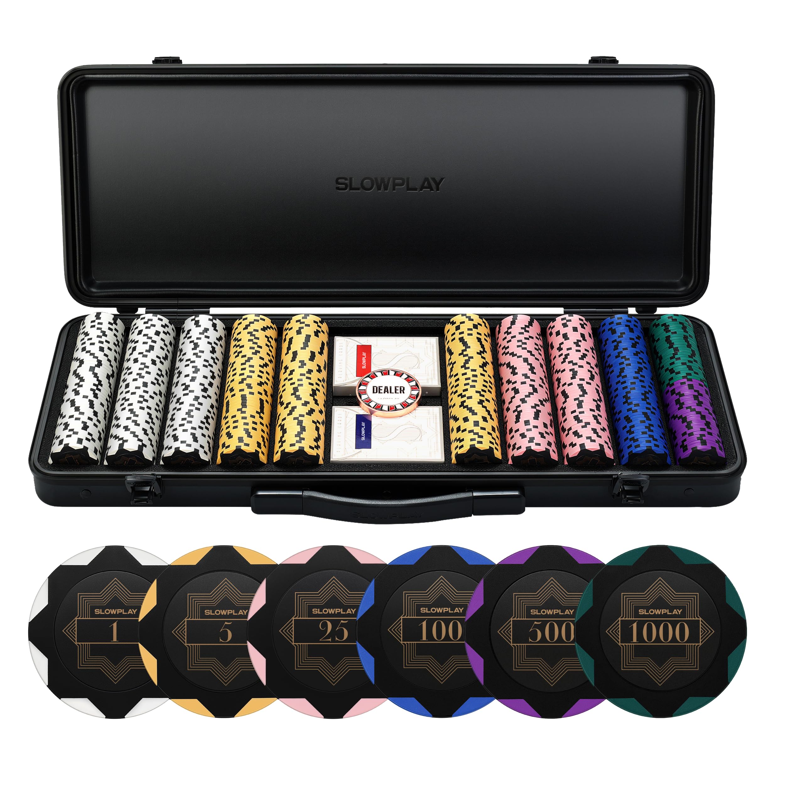 SLOWPLAY Nash 14g Clay Poker Chips Set - 300/500 PCS Texas Hold'em Poker Chips with Premium German Polycarbonate Case | Durable Casino Style Chips for Home Games, Poker Nights & Tournaments | Perfect Gift for Poker Players & Card Game Enthusiasts