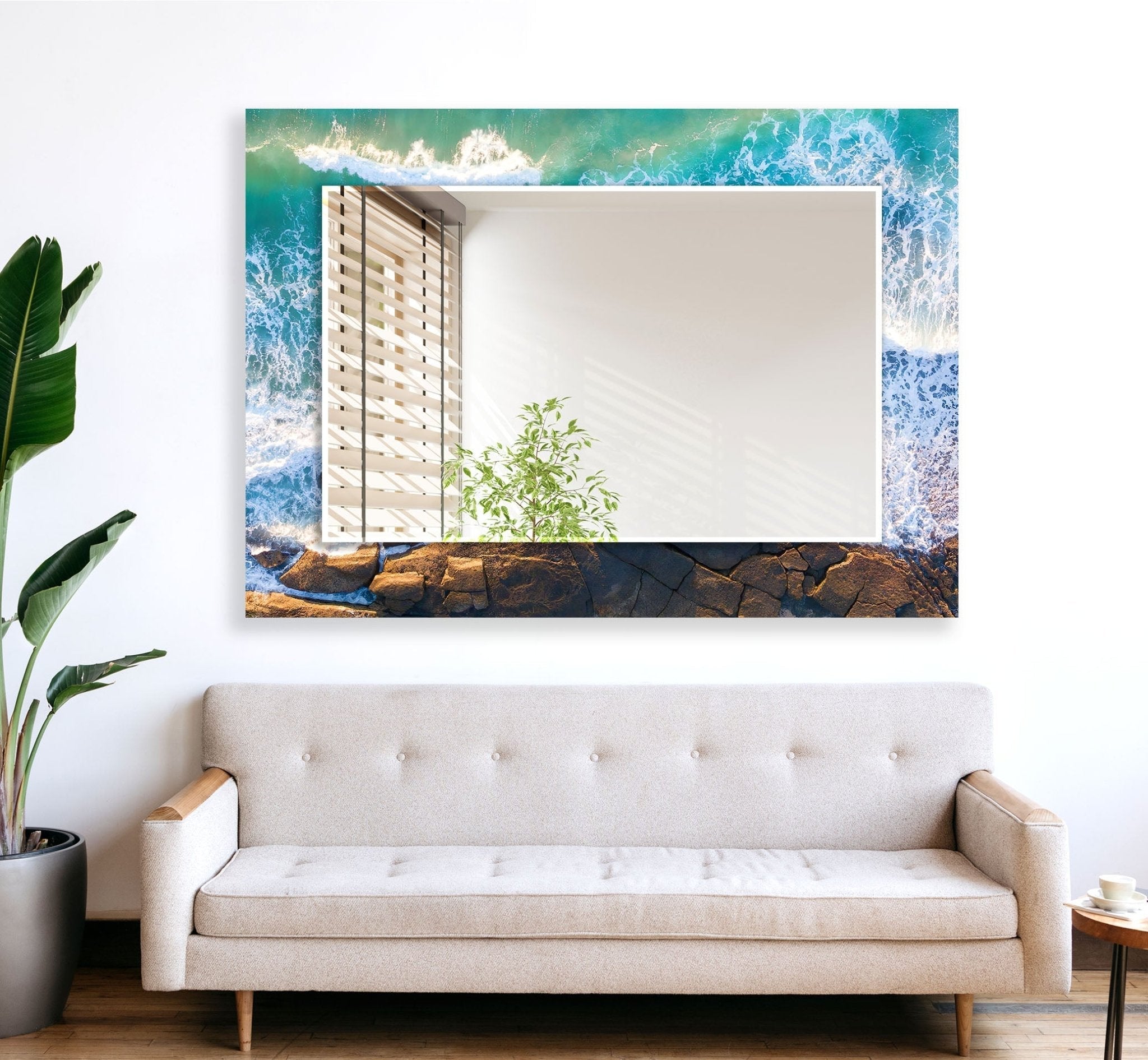 Abstract Sea Waves Wall Mirror - Coastal Decor for Living Room, Bedroom & Bathroom - Modern Ocean Wave Design for Home & Office Decor