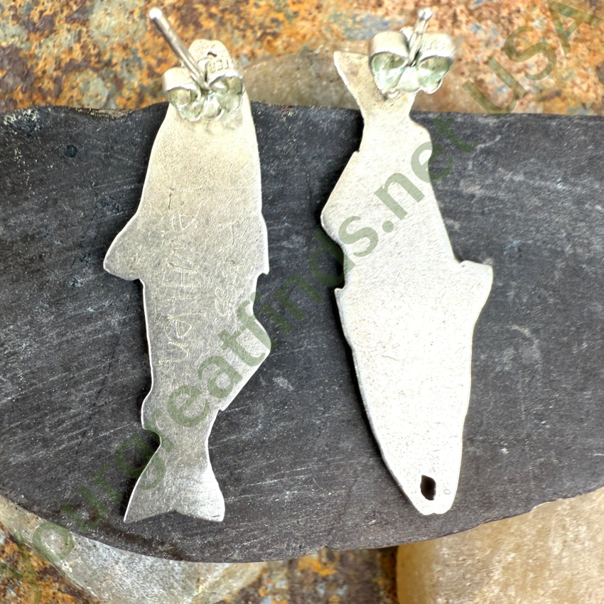 Sterling Silver Salmon Fish Pierced Post Earrings - Handcrafted Jewelry for Women, Gift for Fishermen & Nature Lovers - Perfect for Outdoor Adventures, Fishing Trips & Casual Wear