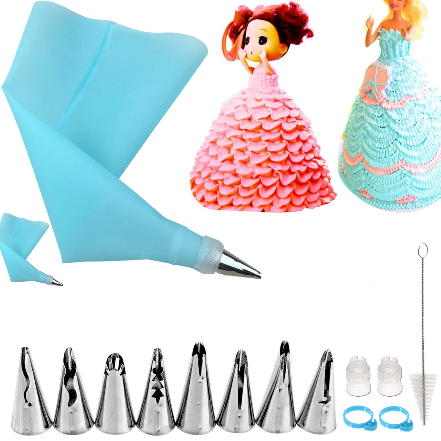 22-Piece Cake Decorating Kit with Piping Bags & Tips - Includes 2 Reusable Icing Bags, 10 Nozzles, 2 Couplers, 4 Ties, 3 Smoothers & Cleaning Brush - Perfect for Baking, Cupcake Decorating & Pastry Making