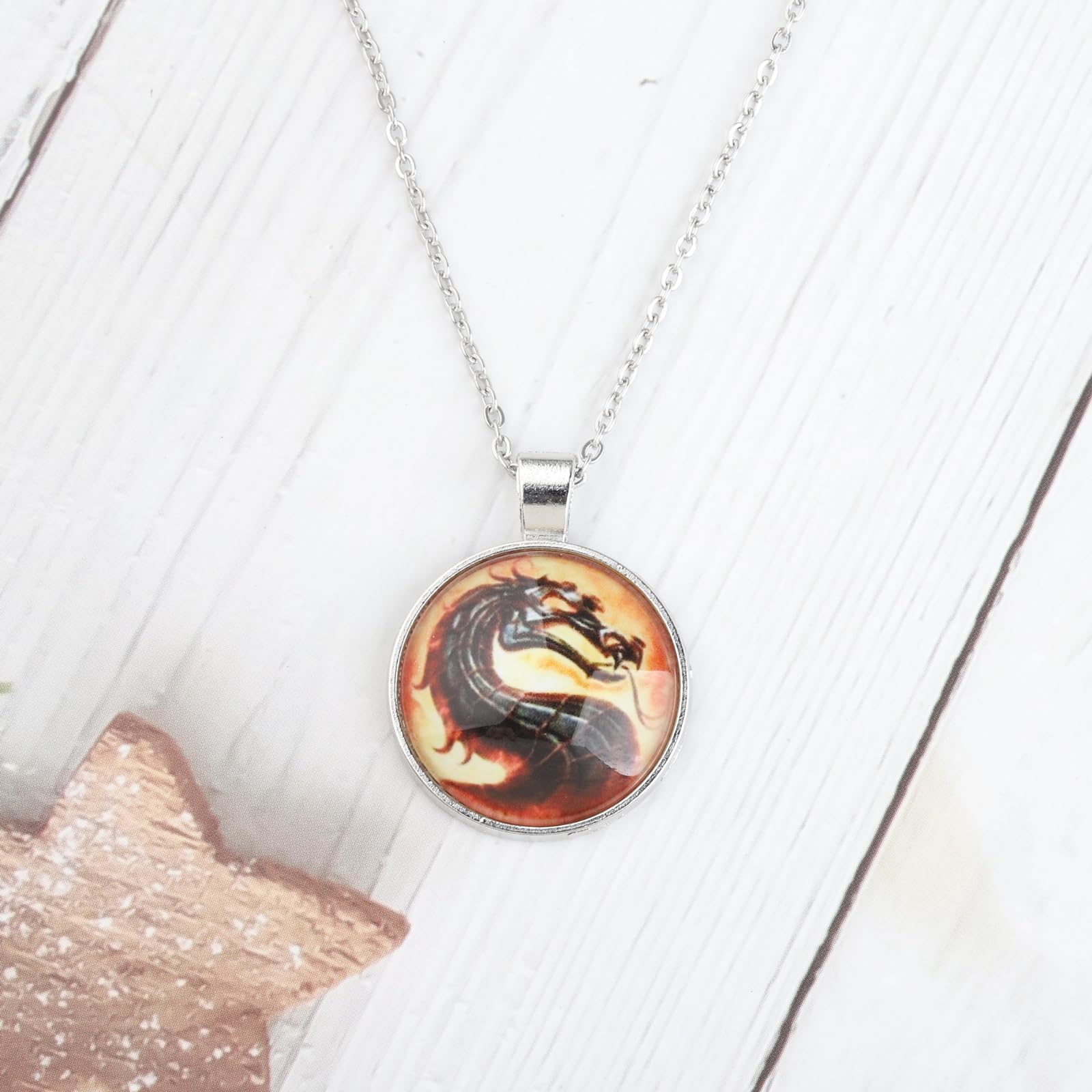 SEIRAA Ancient Dragon Pendant Necklace - Fantasy Game Jewelry for Cosplay, Gifts for Gamers & Movie Fans - Perfect for Gaming Events, Cosplay Costumes & Fantasy Themed Parties