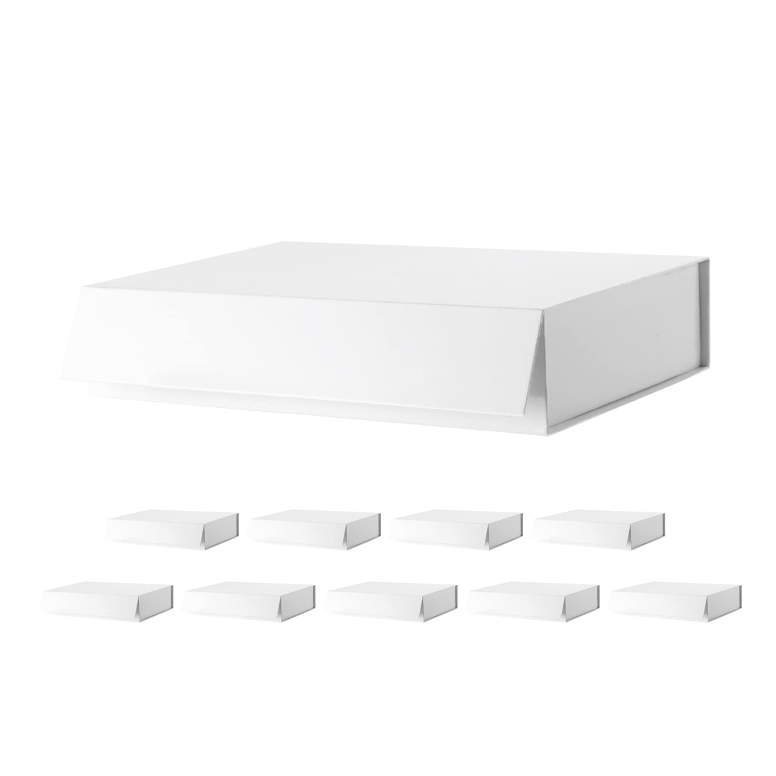 PACKQUEEN 10 Large Gift Boxes 11x7.8x2.3 Inches with Lids & Magnetic Closure - Luxury Bridesmaid Proposal Boxes, Collapsible Sturdy Storage Boxes (Glossy Rose Gold) - Perfect for Wedding Favors, Jewelry Packaging & Party Gifts