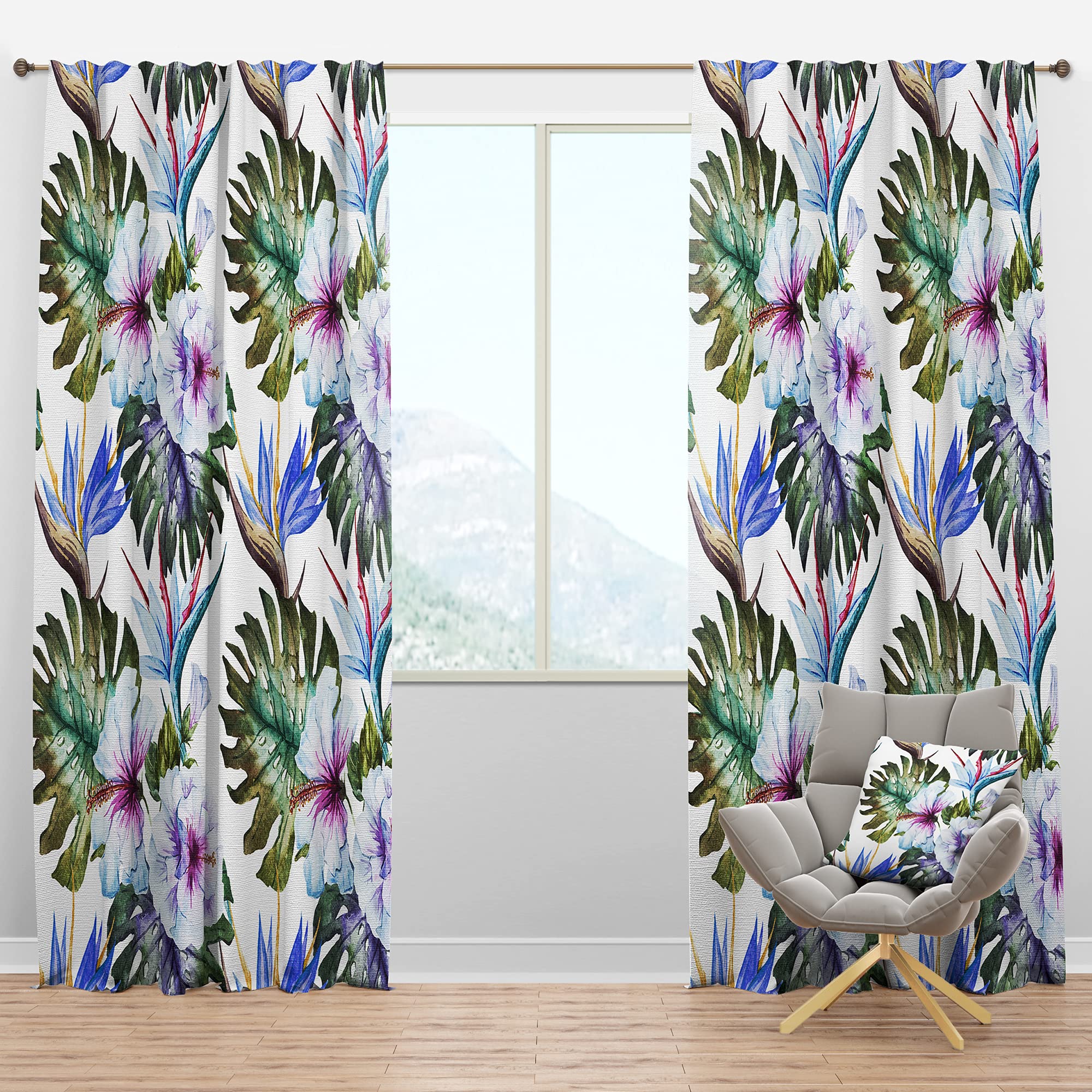 Watercolor Hibiscus Blackout Curtains - Thermal Insulated Single Panel (52x108) for Bedroom & Living Room - Noise Reducing & Light Blocking Window Drapes for Better Sleep & Home Decor