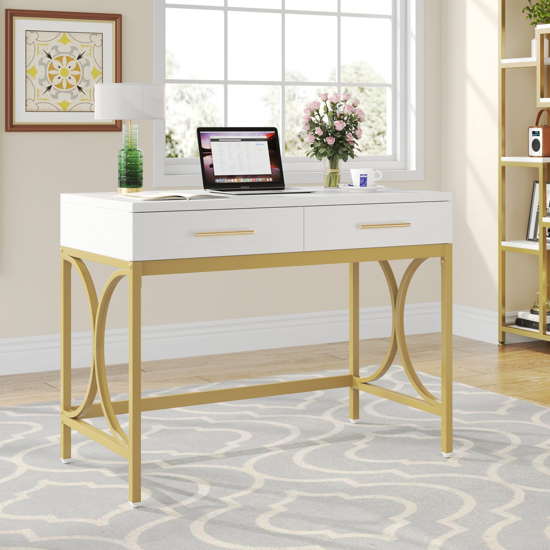 41 Inch Modern Computer Desk with 2 Drawers - Home Office Writing Desk for Small Spaces, Gaming & Study | Ergonomic Workstation for Remote Work & Online Classes
