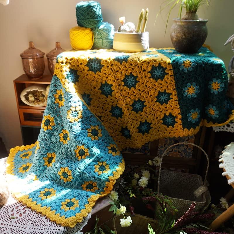 Handmade Granny Square Crochet Throw Blanket 51x19 Inch - Soft Cozy Decorative Couch Blanket for Sofa, Bed, Travel - All Season Warm Blanket Gift for Women & Men - Perfect for Netflix Nights, Camping & Home Decor