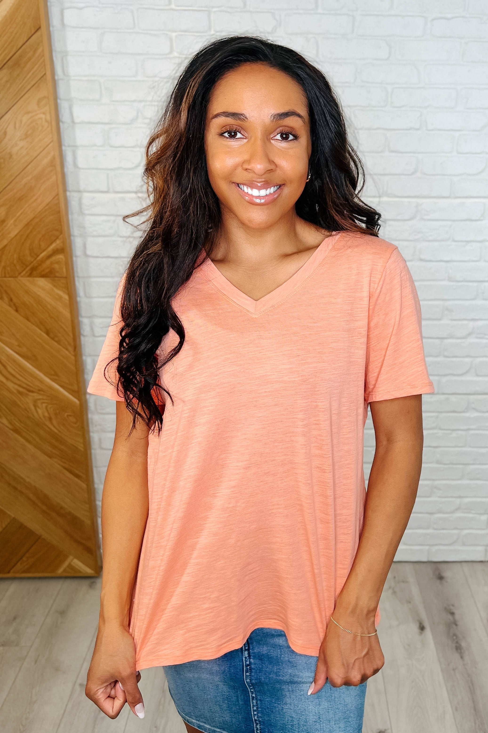 Stylish V-Neck T-Shirt in Apricot Ice - Soft & Comfortable Women's Tee for Casual Wear, Work, or Date Night