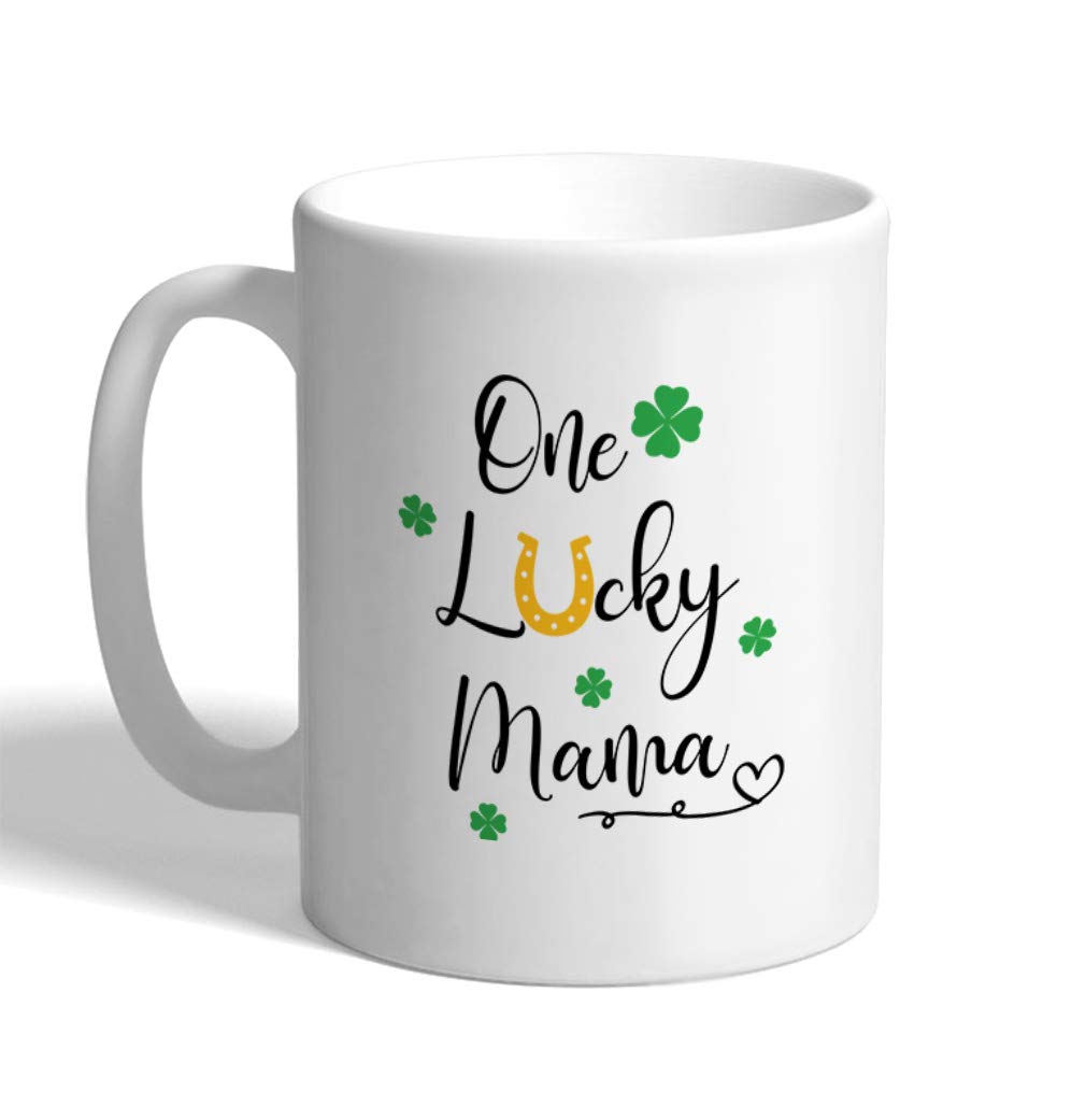 11oz Lucky Mama St Patrick's Day Ceramic Coffee Mug - Irish Shamrock Clover Design Tea Cup for Women, Perfect for St Patrick's Gifts, Irish Themed Parties & Morning Coffee Rituals
