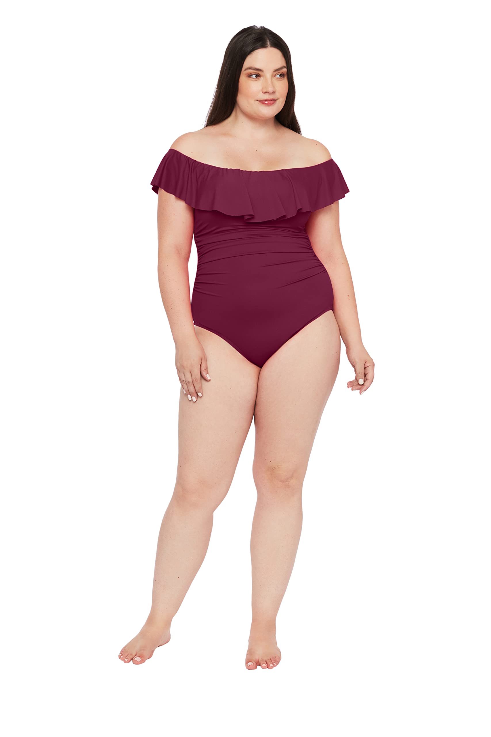 La Blanca Women's One Piece Swimsuit - Off Shoulder Ruffle Design, Island Goddess Style Bathing Suit for Beach Vacation & Pool Party