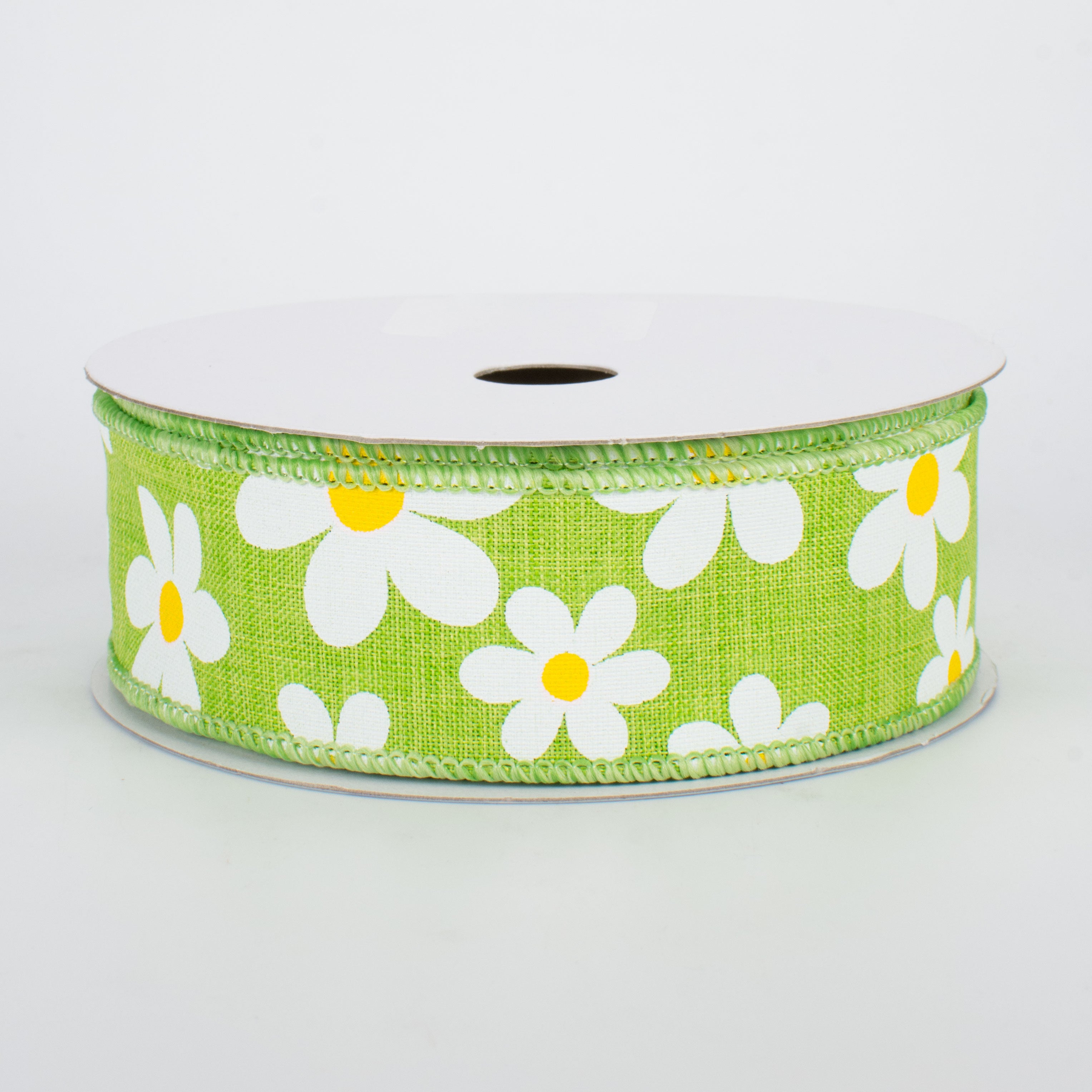 1.5 Inch Daisy Print Ribbon - Lime Green Floral Craft Ribbon (10 Yards) for Gift Wrapping, DIY Crafts, Scrapbooking & Party Decorations