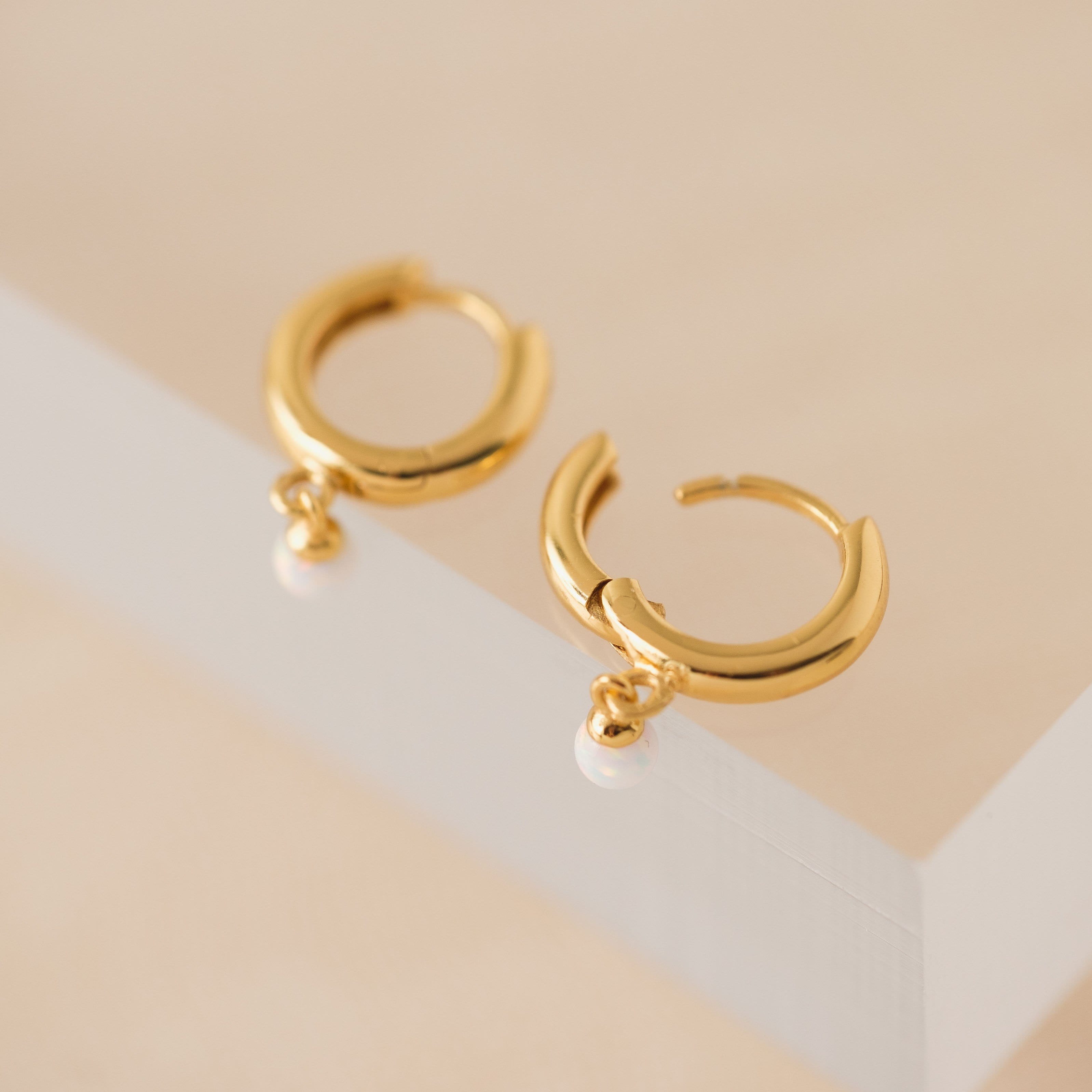 11mm Opal Huggie Drop Hoop Earrings - Dainty & Elegant Jewelry for Women - Perfect for Everyday Wear, Date Nights & Special Occasions