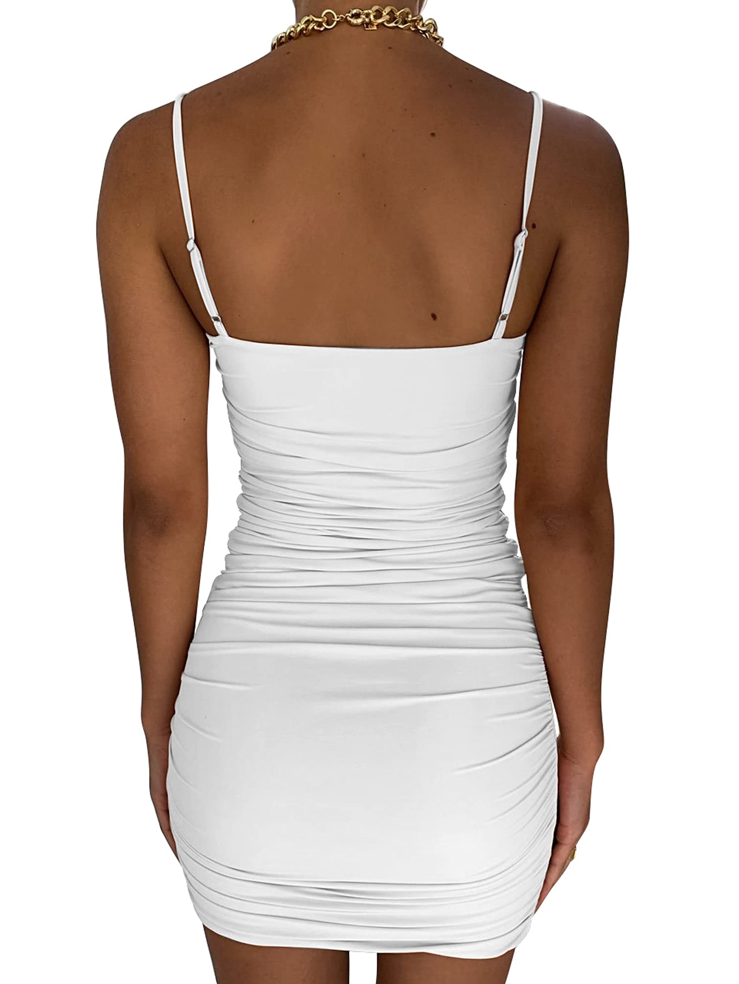 Sexy Cut Out Ruched Bodycon Mini Dress for Women - Spaghetti Strap Club Party Dress | Perfect for Night Out, Cocktail Party & Date Night