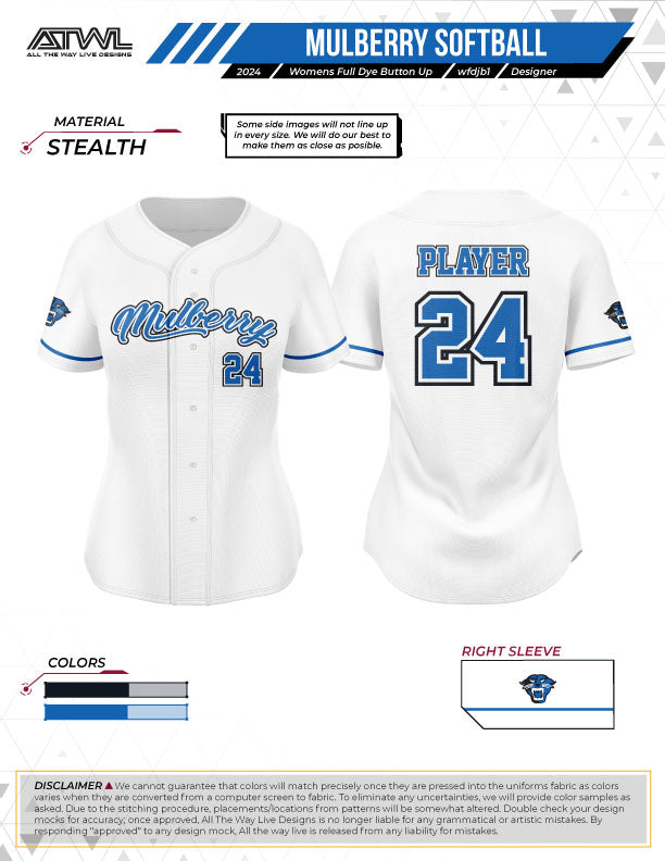 Mulberry Softball Women's Full Button All Star Replica Jersey - Authentic Style for Games, Practice & Fan Support