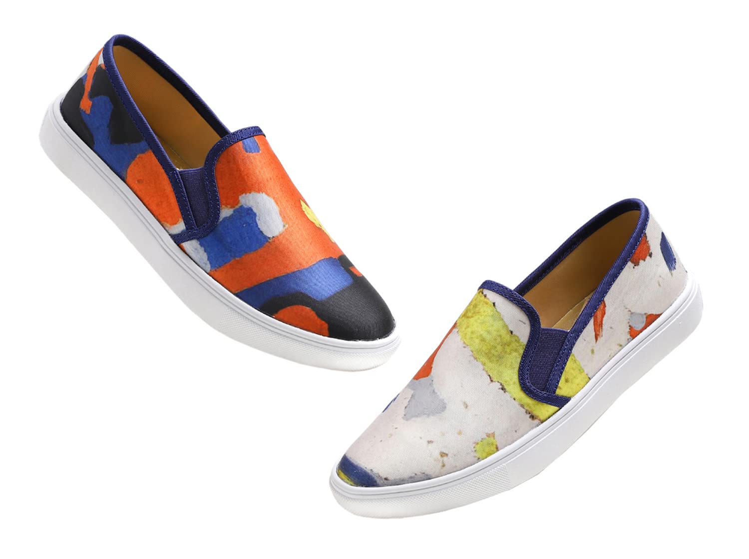 FEVERSOLE Women's Slip-On Loafers - Asymmetric Painted Canvas Sneakers for Casual Wear & Travel | Comfortable Walking Shoes for Women, Fashionable Art Design for Everyday Outfits