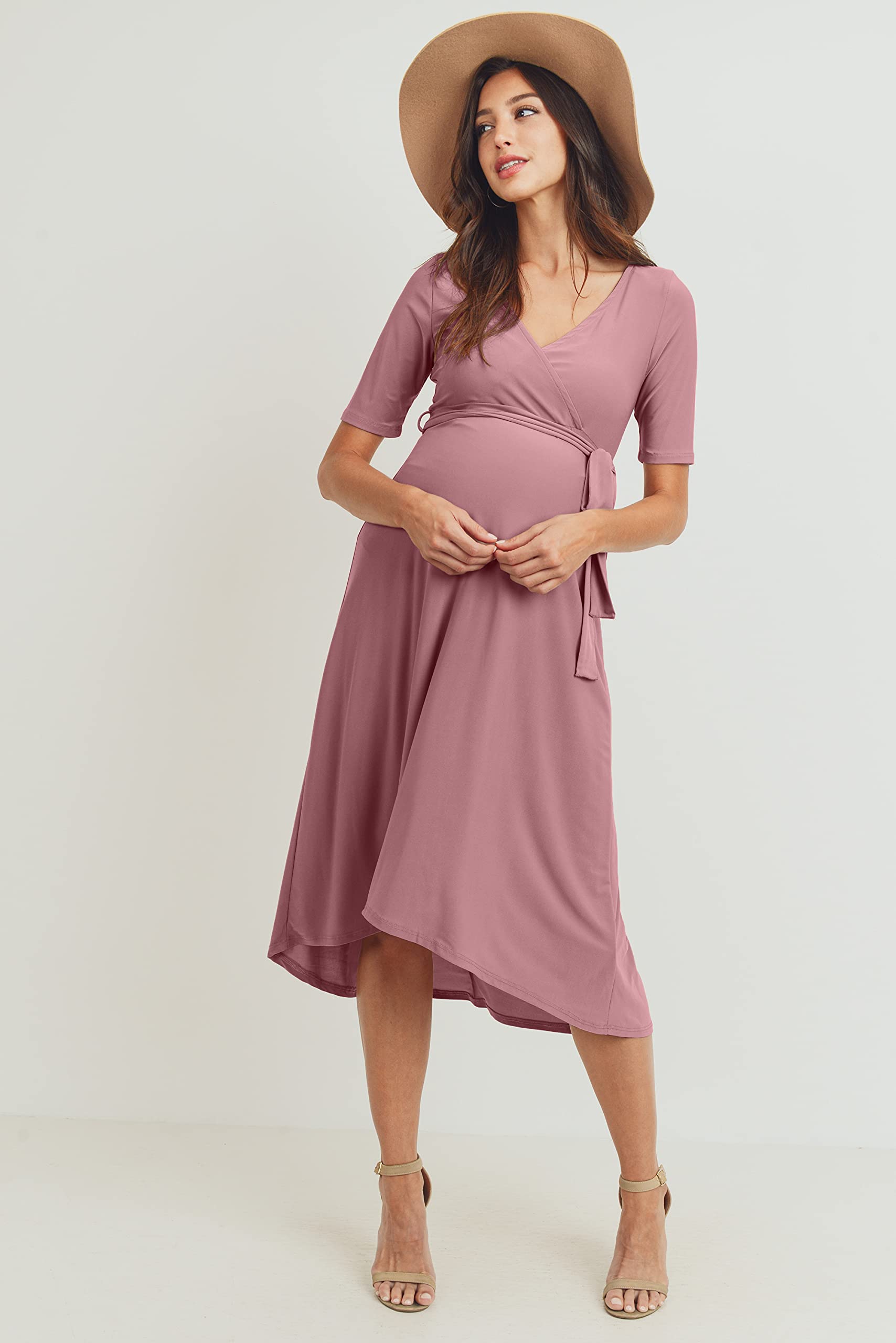 Maternity Wrap Dress for Women - Stretchy Mid-Length Nursing Dress with Adjustable Waist Belt | Perfect for Pregnancy, Nursing & Postpartum Comfort
