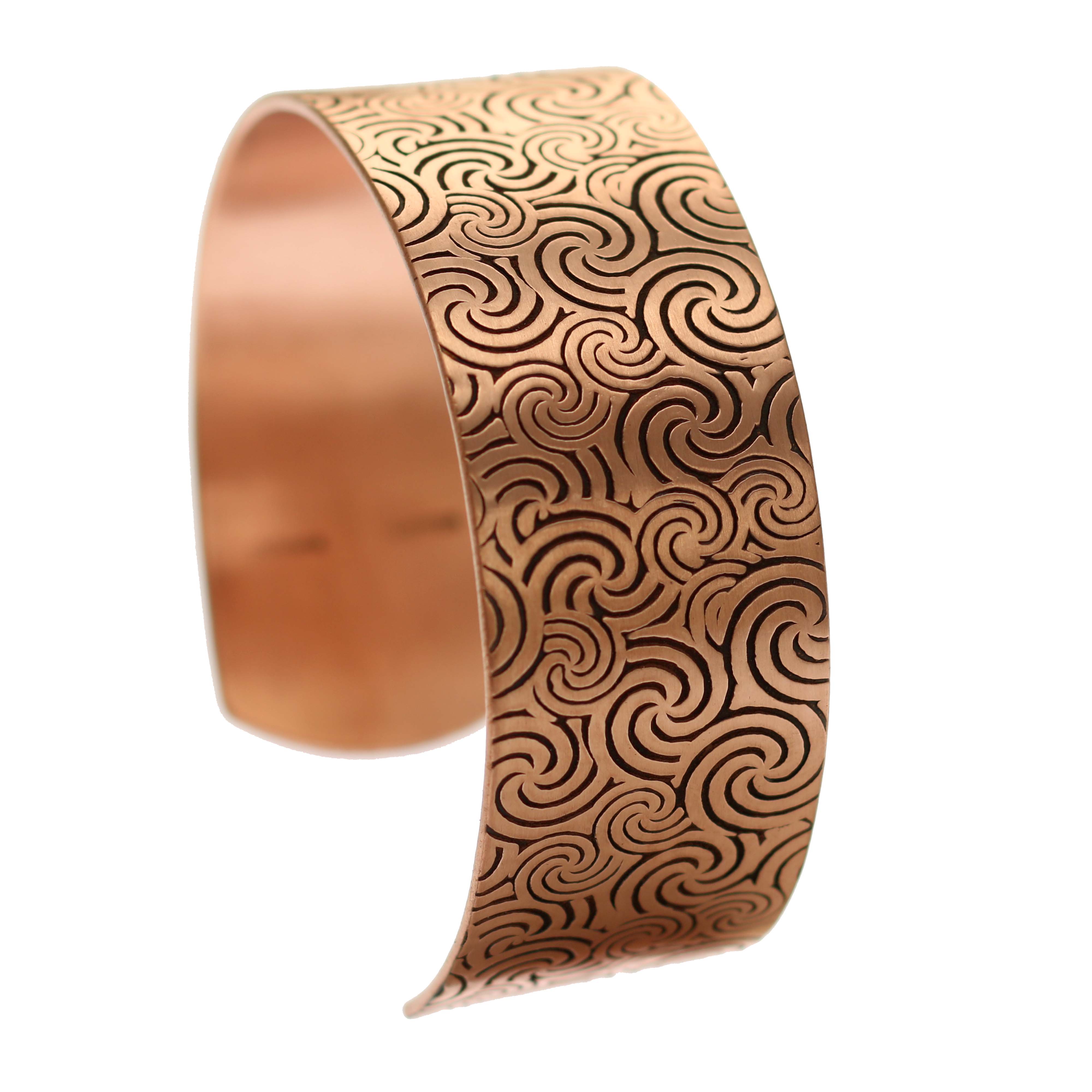 Men's Solid Copper Wave Embossed Cuff Bracelet - 1 Inch Wide Bangle for Casual Wear & Special Occasions