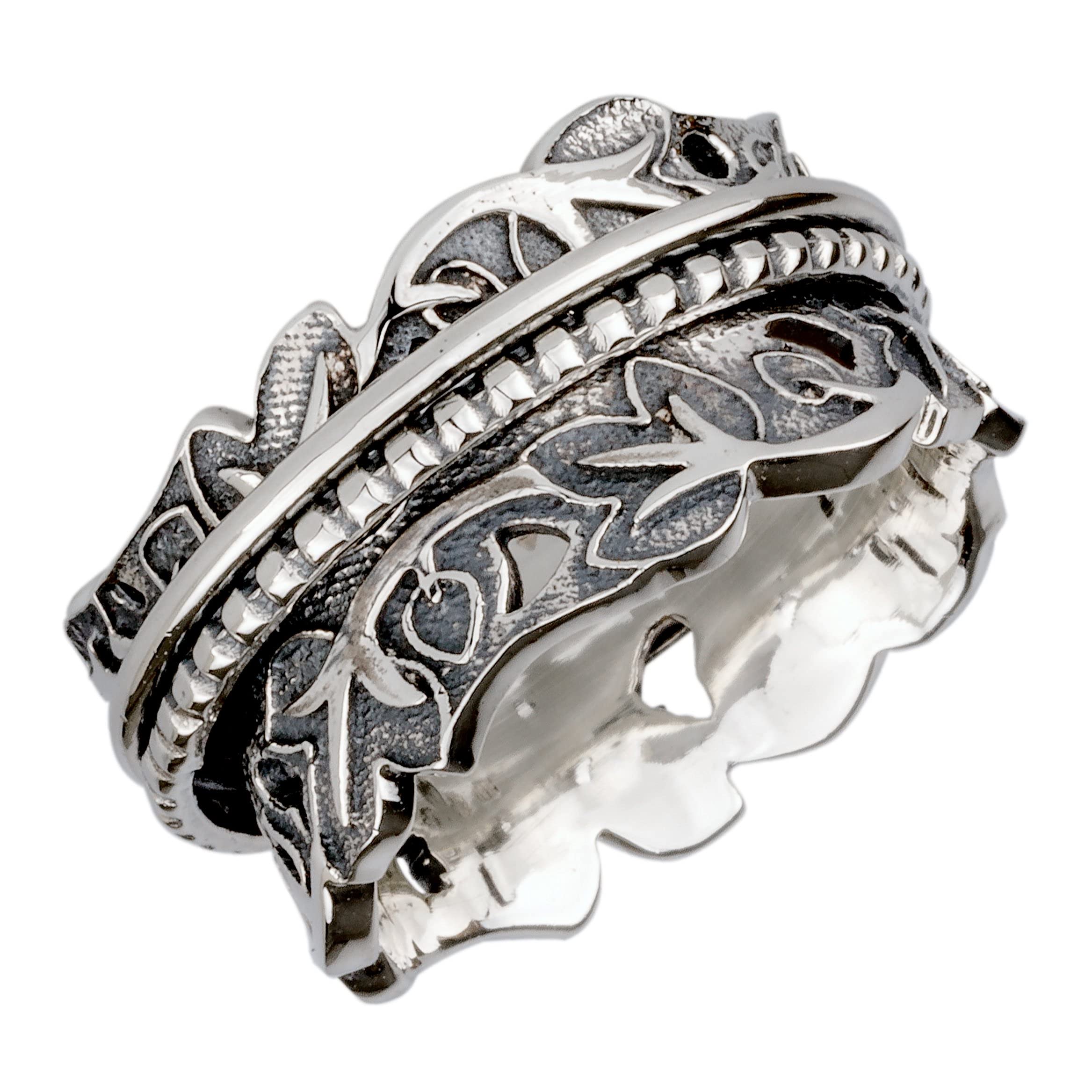 925 Sterling Silver Fidget Spinner Ring for Women - Stress Relief & Anxiety Relief Jewelry with Intricate Climbing Vine Leaf Design - Size 7-12 - Perfect for Meditation, Office Work & Everyday Wear