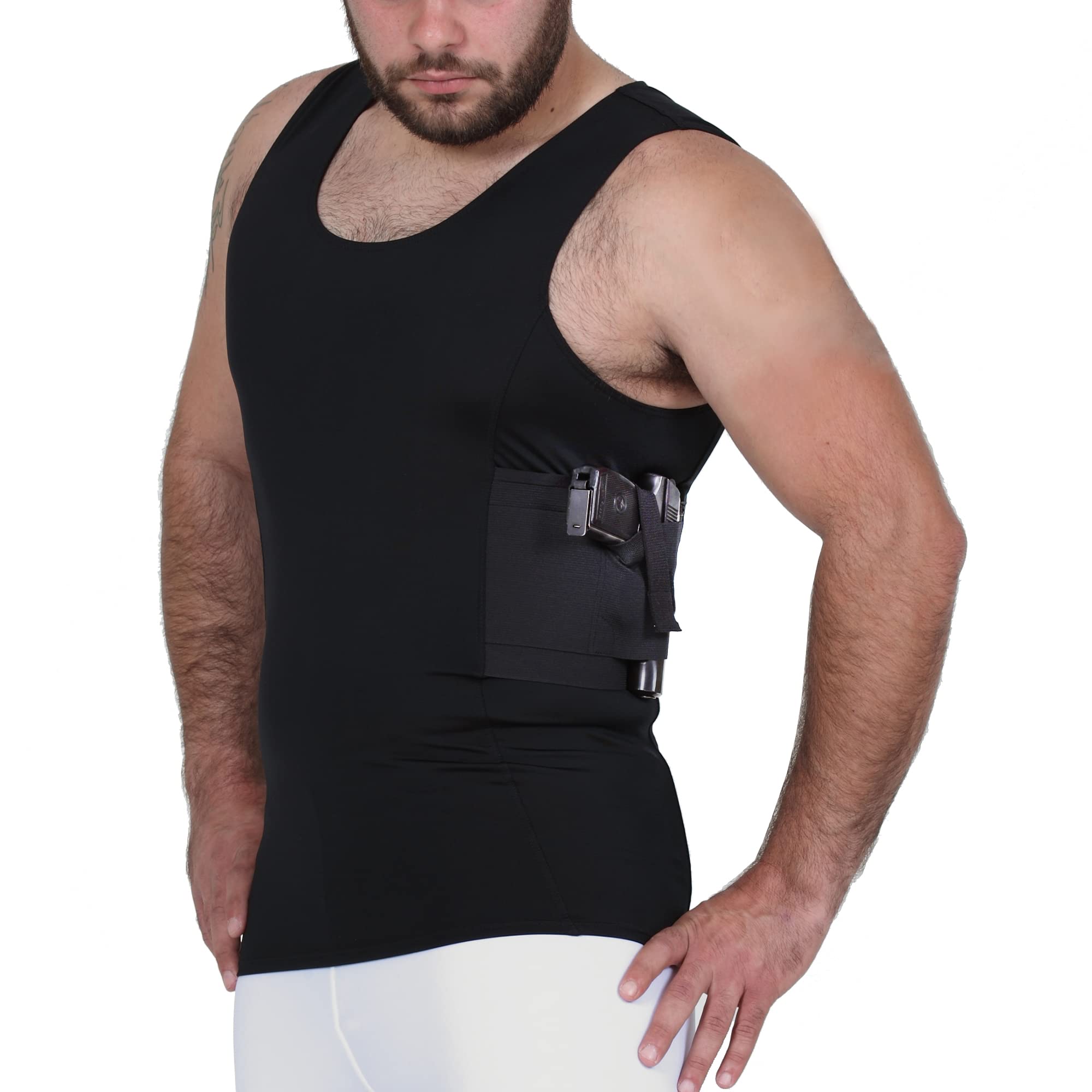 USA Made Concealed Carry Holster for Men - Shoulder & Chest Gun Holster with Compression Tank Top - Black, Small - Perfect for CCW, Tactical Training & Outdoor Activities