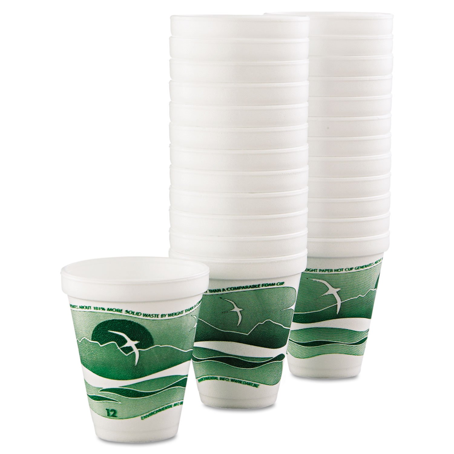 Horizon 12oz Hot & Cold Foam Drinking Cups - Green & White (25 Cups/Bag, 40 Bags/Carton) - Perfect for Coffee, Tea, Bubble Tea, and Party Beverages