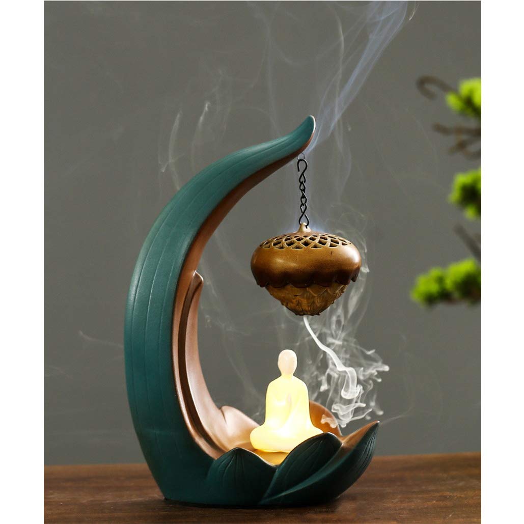 Ceramic Lotus Backflow Incense Burner - Hanging Aromatherapy Diffuser for Meditation, Yoga & Relaxation - Sandalwood Incense Holder for Home Decor & Spiritual Use