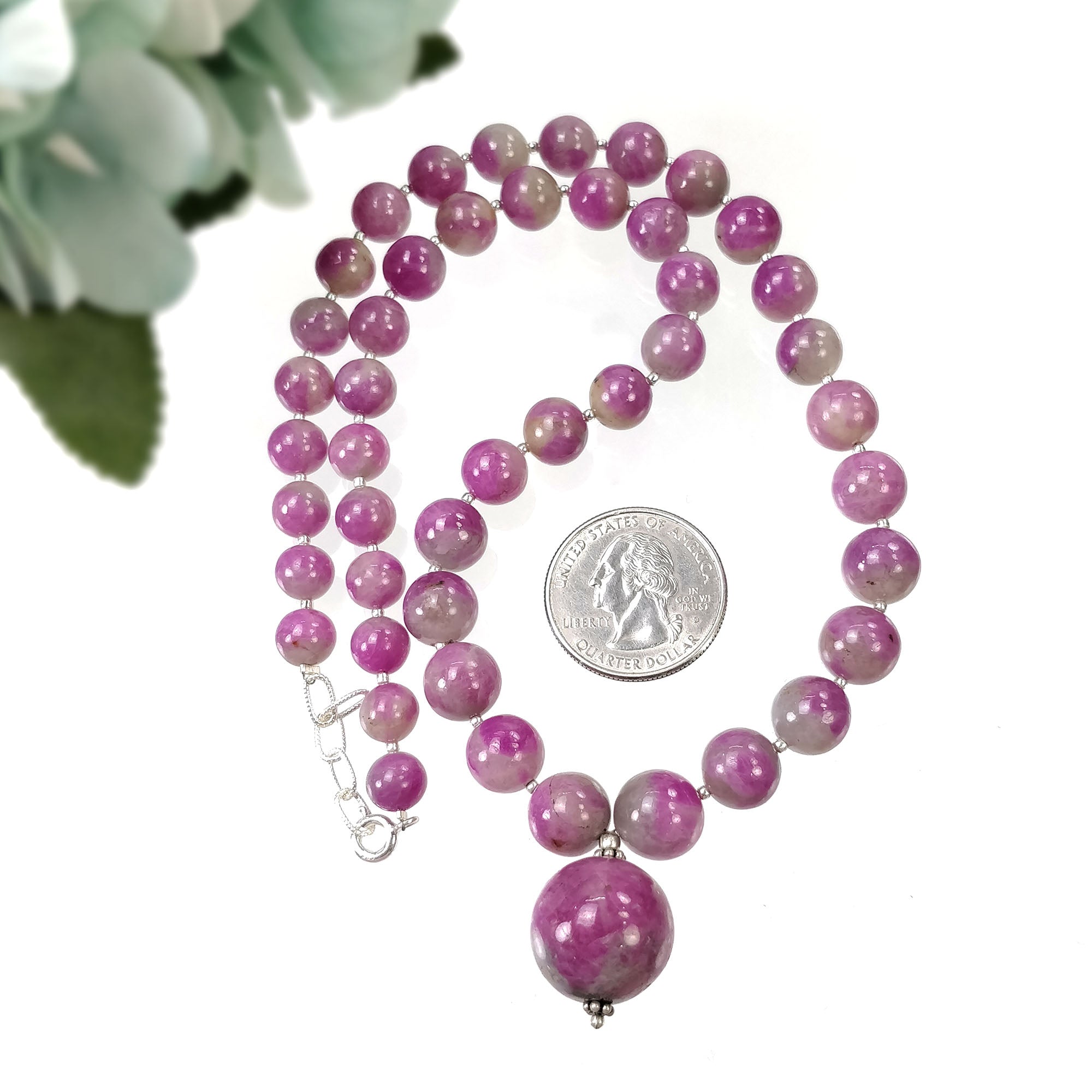 Natural Untreated Bi-Color Zoisite Ruby Gemstone Necklace - 341.95cts with 925 Sterling Silver (7.5mm, 17mm, 19mm) | Elegant Jewelry for Women, Perfect for Weddings, Parties & Special Occasions