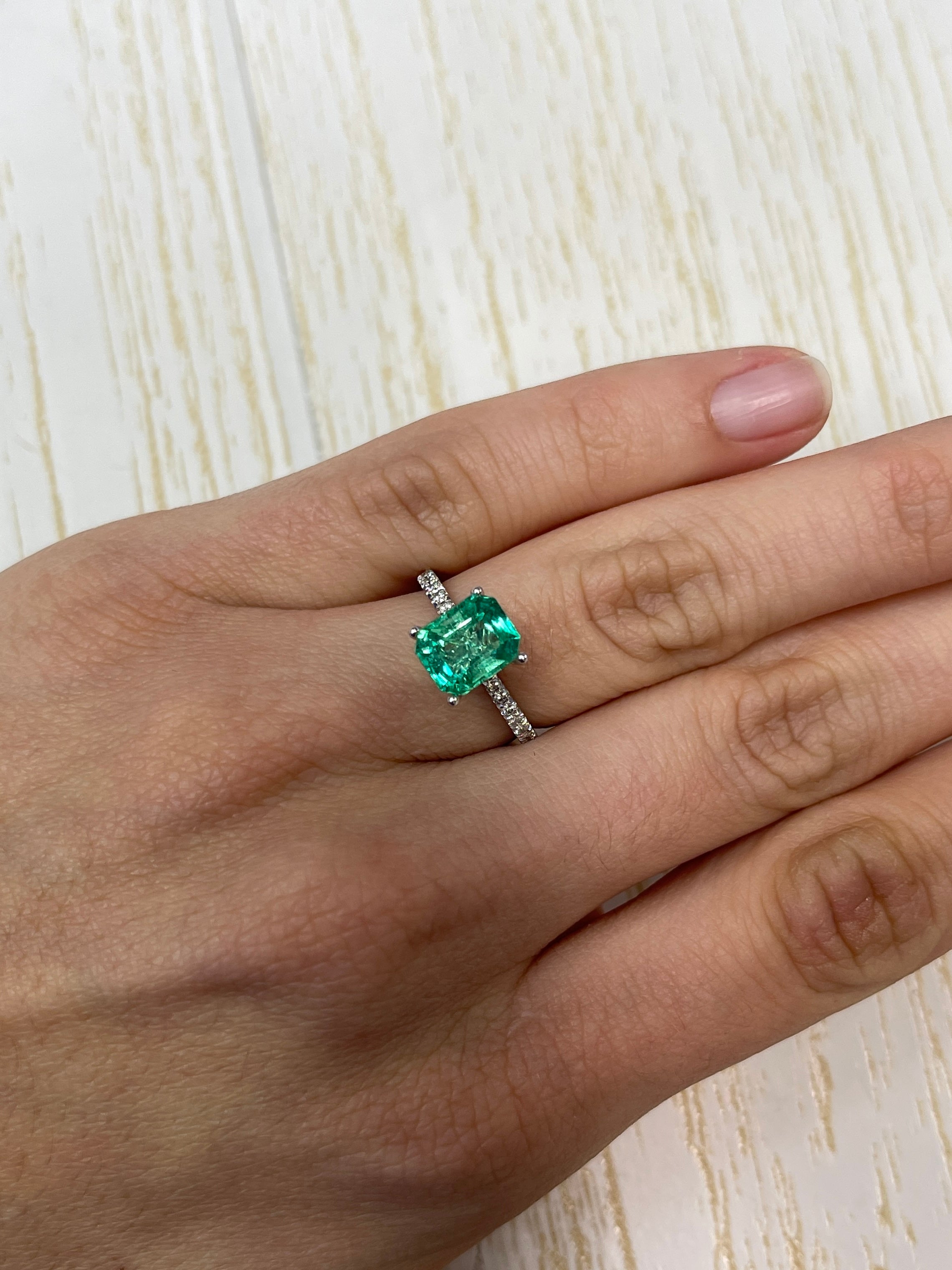 2.26 Carat 9x7mm Crystalline Yellowish Green Natural Loose Colombian Emerald - Emerald Cut Gemstone for Jewelry Making, Engagement Rings & Luxury Gifts