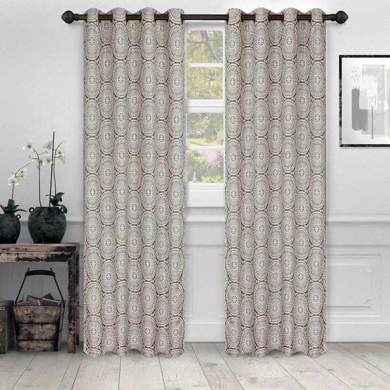 Eminence Jacquard Floral Mandala Semi-Sheer Curtain Panel Set - Elegant Window Treatment for Living Room, Bedroom & Dining Room Decor