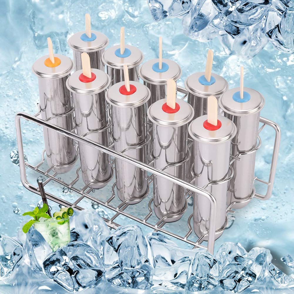 Stainless Steel Ice Cream Molds Kit with Brush - for Popsicles & Desserts