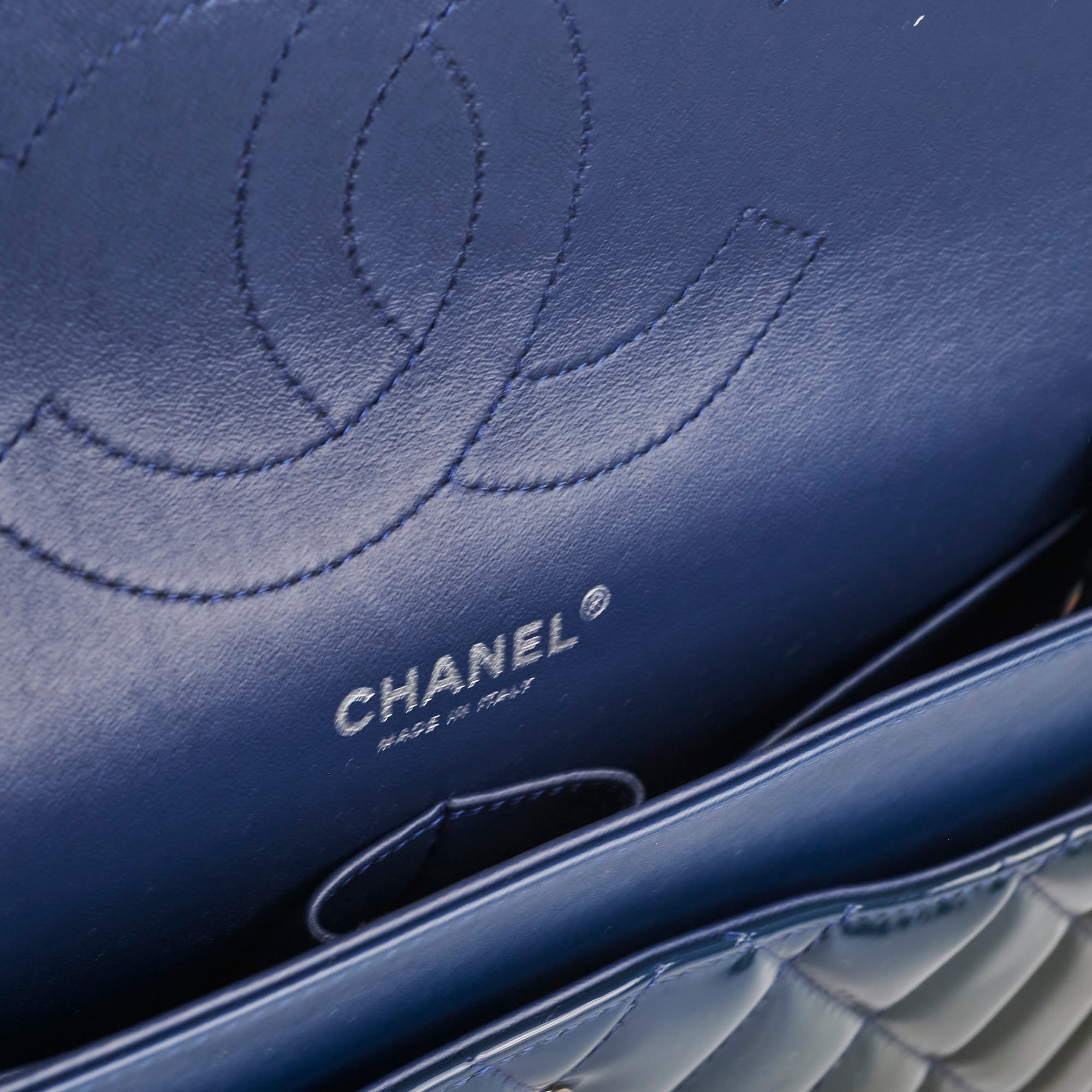 Chanel Blue Patent Leather Jumbo Classic Flap Bag - Luxury Designer Handbag for Women, Perfect for Parties, Work & Everyday Use