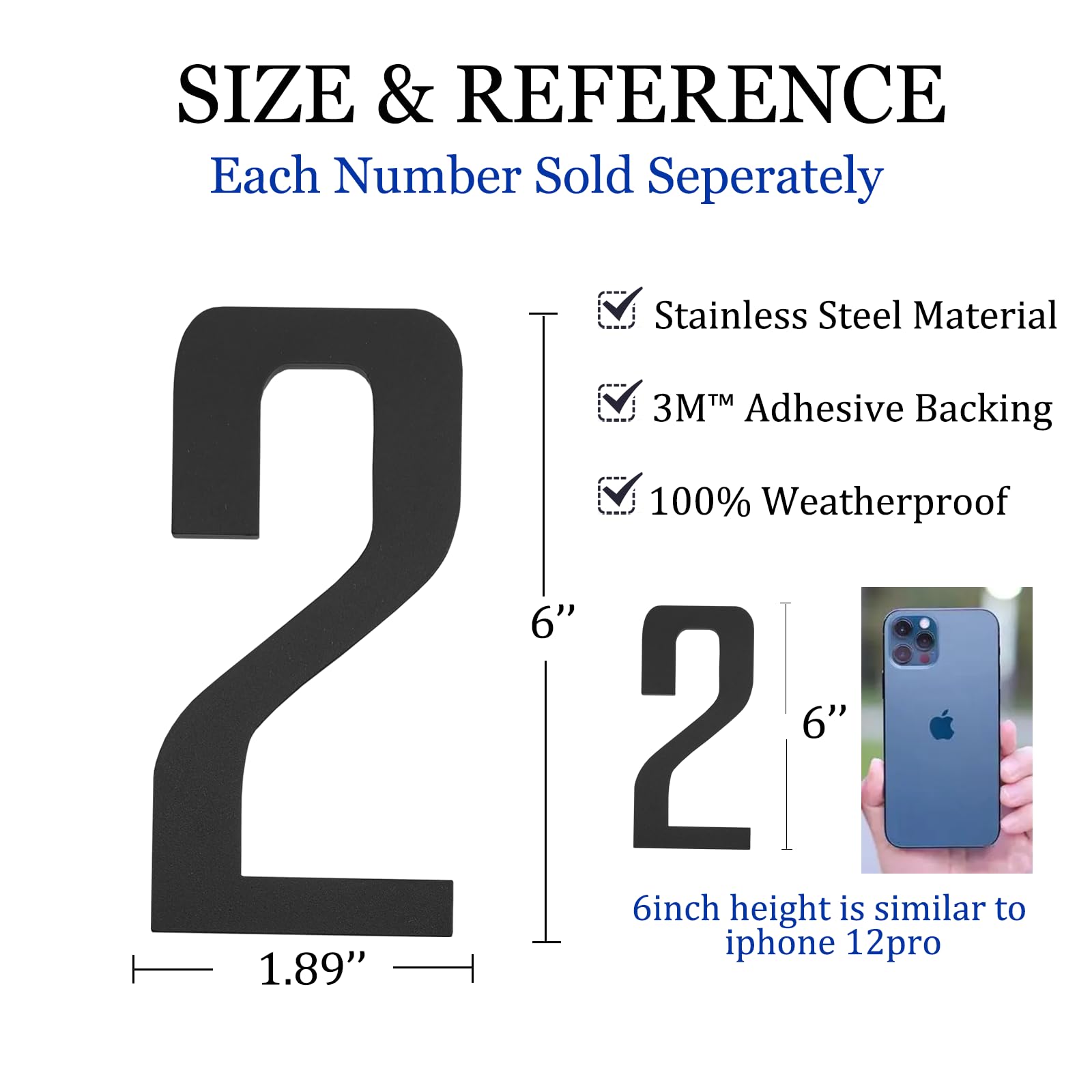 Modern Self-Adhesive 6 Inch Metal House Numbers for Outside - Large Weatherproof Address Plaques for Mailbox, Door & Outdoor Use - Perfect for Home, Office & Apartment Identification (Set of 2)