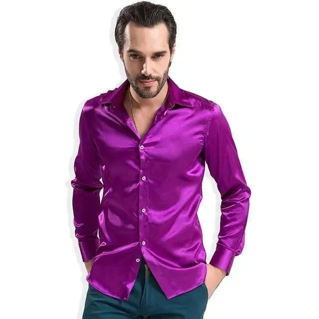Premium Men's Satin Silk Shirt - Luxury Button Down Dress Shirt for Business, Wedding & Formal Occasions - Breathable & Comfortable for Office Wear & Special Events