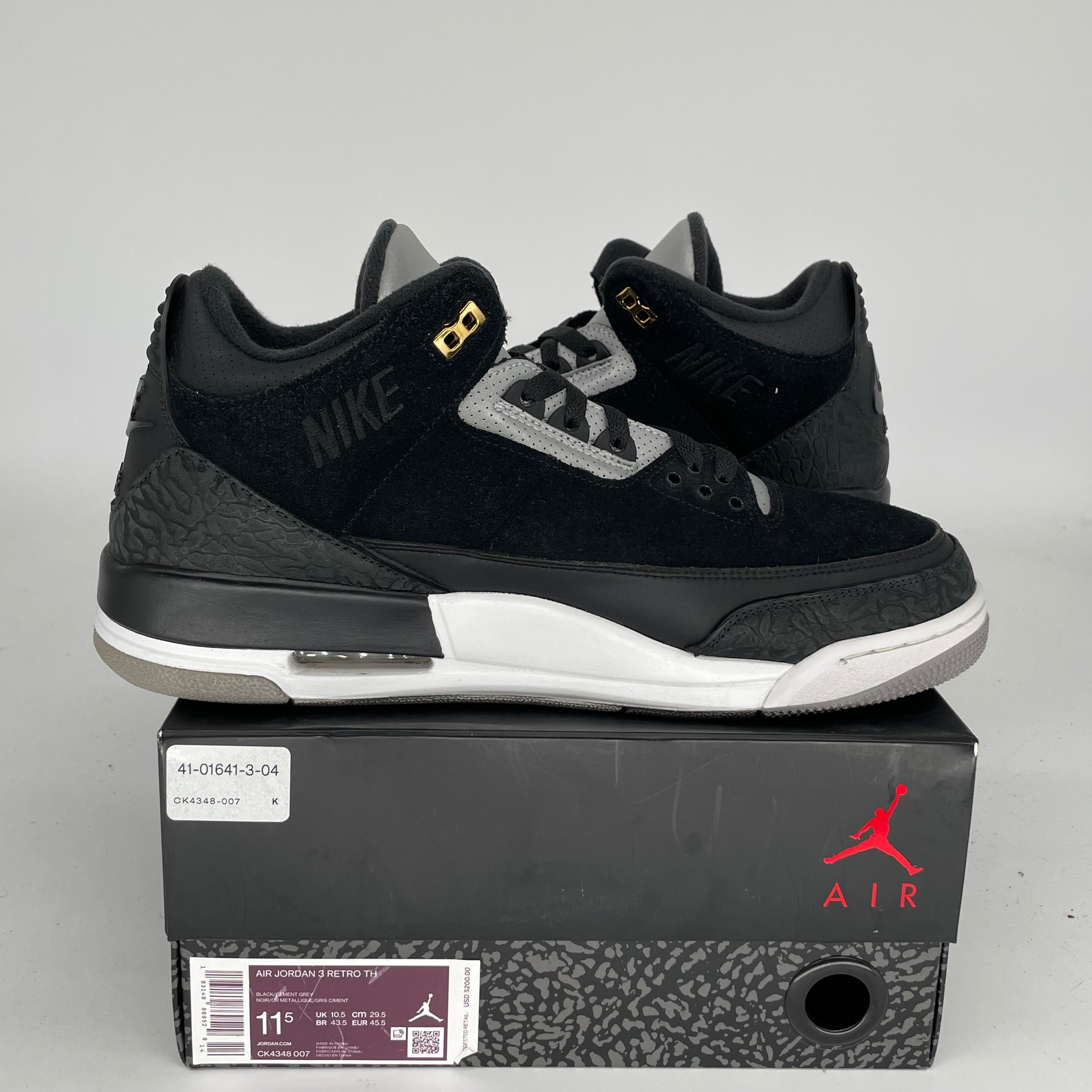 AIR JORDAN 3 TINKER Black Cement Gold Men's Basketball Shoes Size 11.5 - Style CK4348-007 | Retro Sneakers for Streetwear & Basketball Games