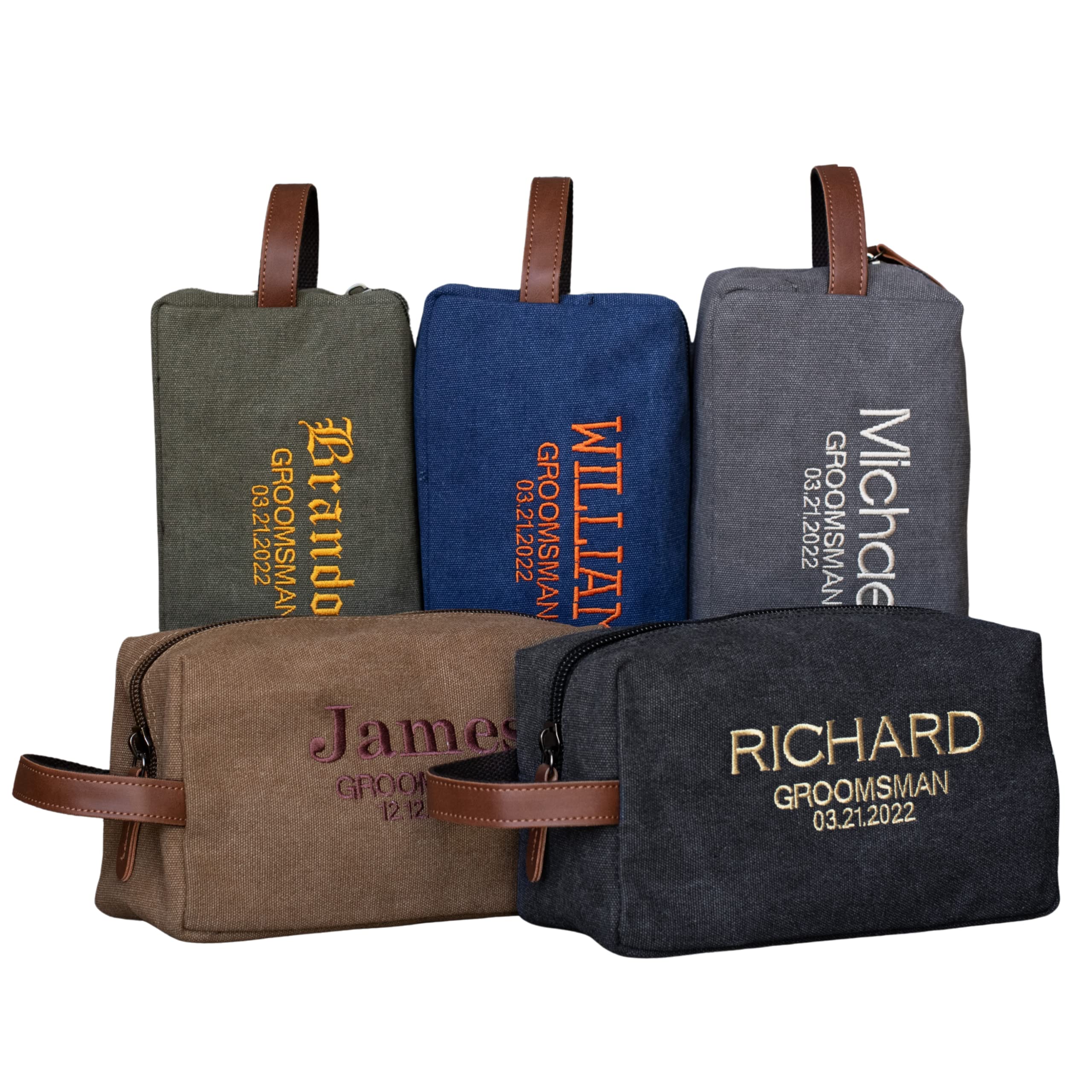 Personalized Groomsmen Gifts Set of 6 - Custom Embroidered Travel Toiletry Bags for Men with Name & Title, 8 Thread Color Options, Wedding Party Proposal Gift - Black | Perfect for Bachelor Trips, Destination Weddings & Business Travel