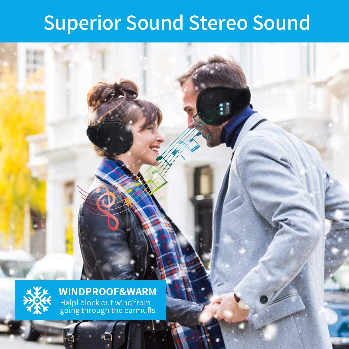 Wireless Bluetooth Earmuffs with Headphones - Winter Ear Warmers for Men & Women - Noise Cancelling Headband for Outdoor Activities, Skiing, Running & Commuting