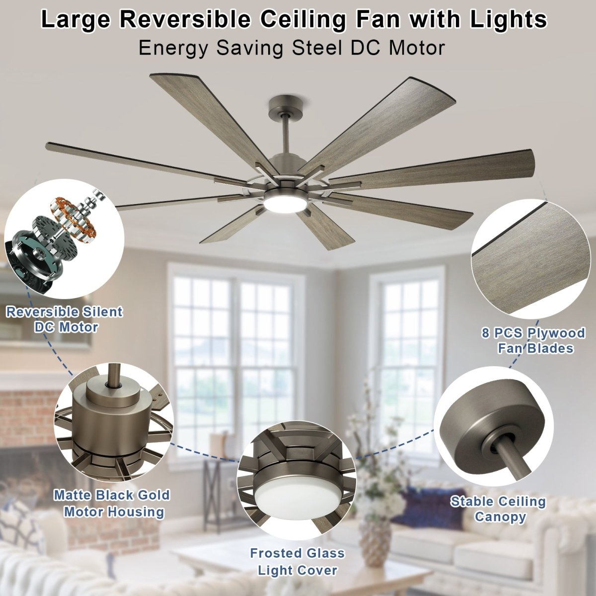 72 Inch Outdoor Ceiling Fan with Light - Remote Control Wood Blades Farmhouse Style for Patio, Porch & Indoor Use - Quiet DC Motor, Reversible 8 Blades, 3CCT Lighting - Perfect for Backyard, Deck & Living Room Cooling