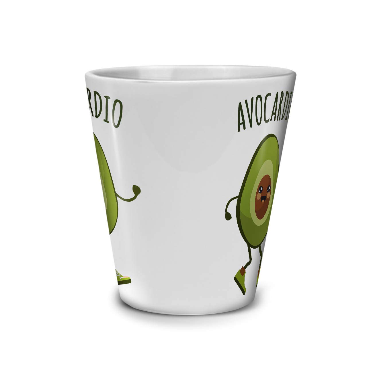 Funny Avocado Cardio Run Latte Mug - Double-Sided Print Ceramic Coffee Cup with Comfortable Handle by Wellcoda | Perfect for Gym Lovers, Runners & Coffee Enthusiasts
