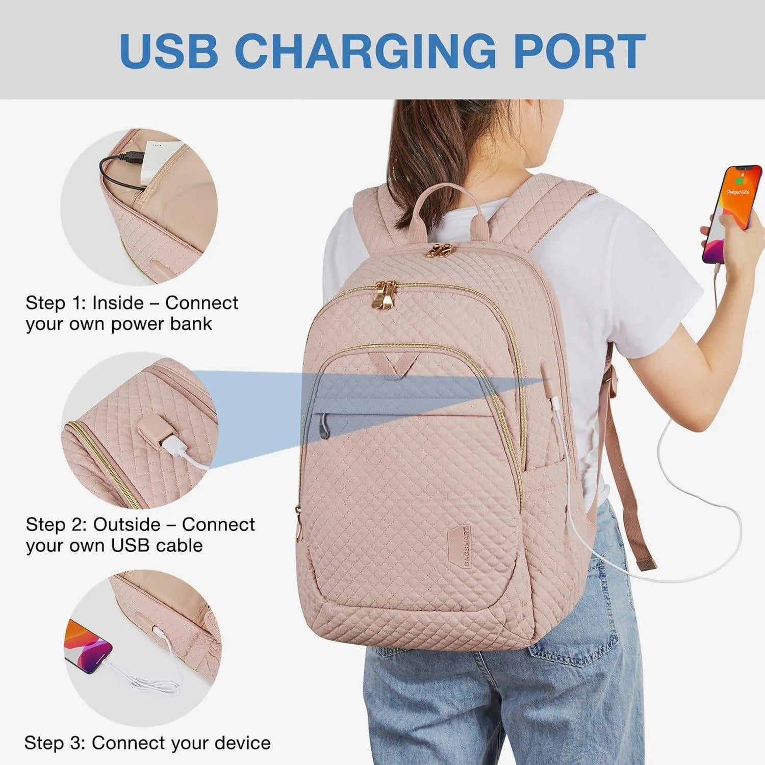 Bonchemin 15.6 Inch Laptop Backpack for Men & Women - Waterproof Travel Backpack with USB Charging Port - Perfect for Business, College, Commuting & Airplane Carry-On